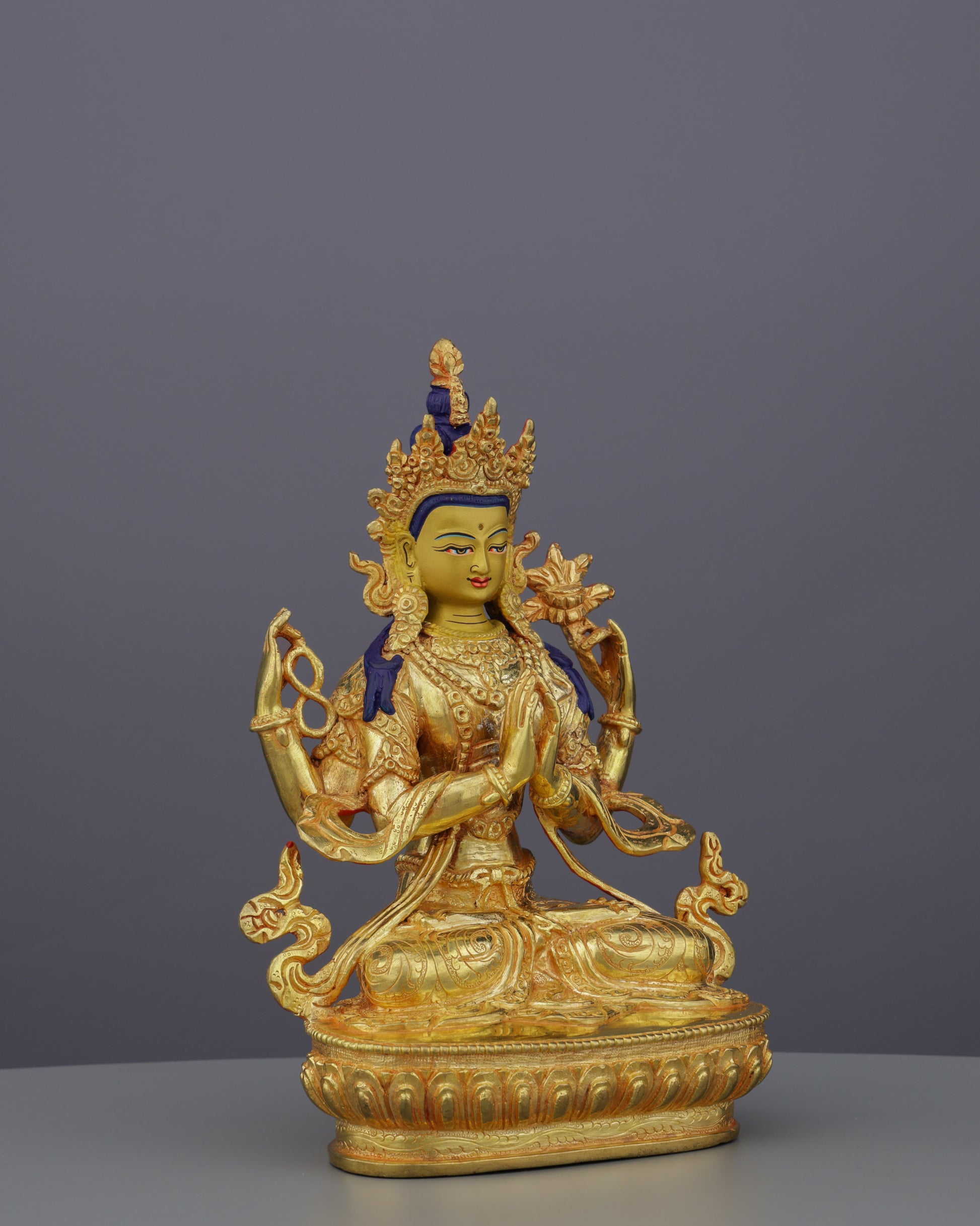 Golden Radiance | 24K Gilded Chengresi Statue - A Masterpiece of Himalayan Compassion - Authentic Handcrafted Statue