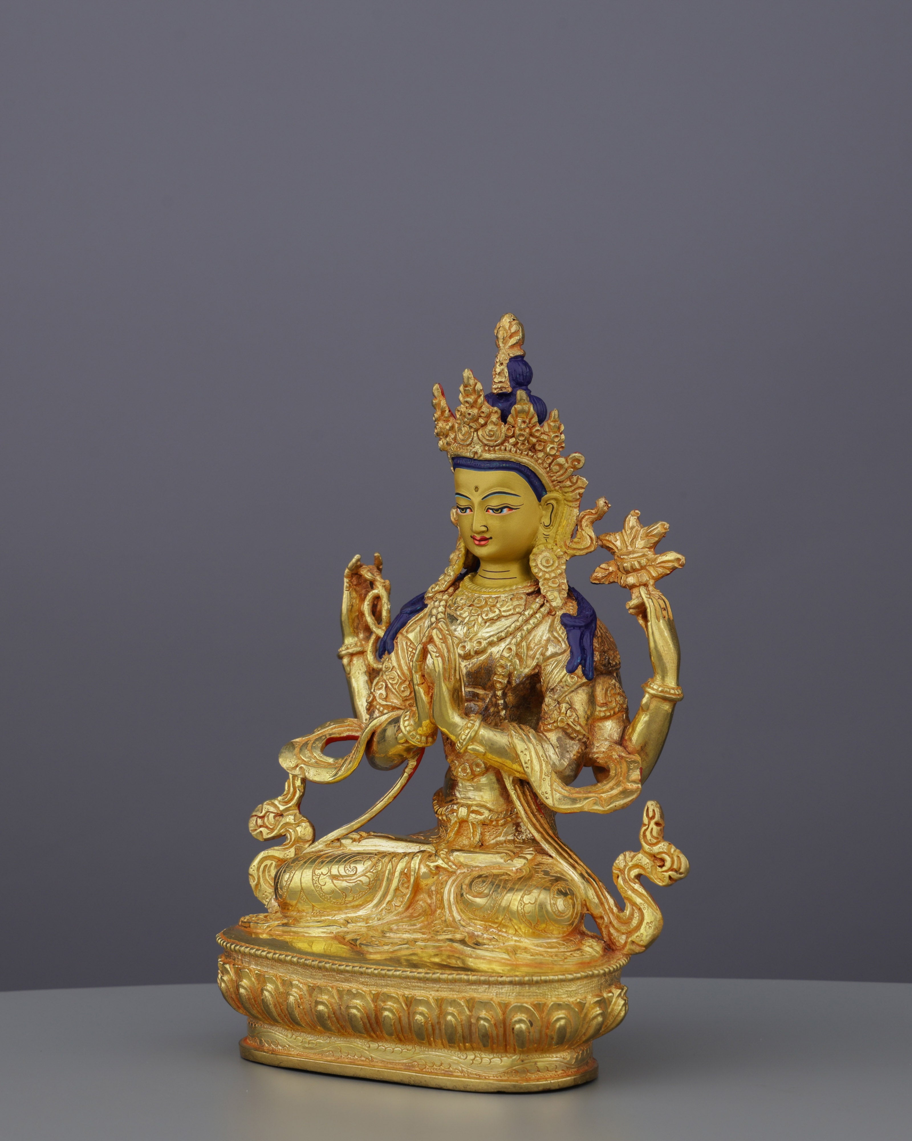 Golden Radiance | 24K Gilded Chengresi Statue - A Masterpiece of Himalayan Compassion