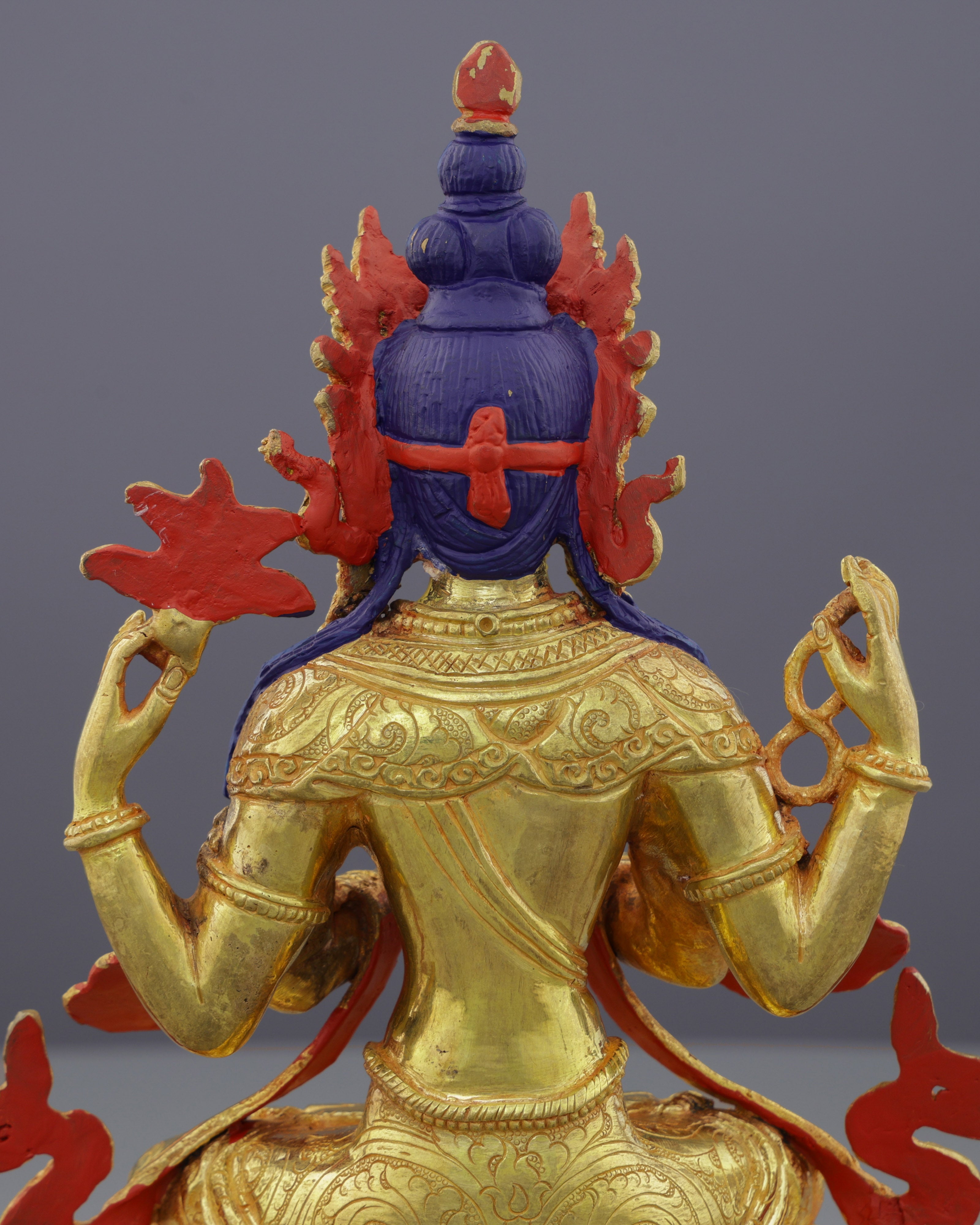 Golden Radiance | 24K Gilded Chengresi Statue - A Masterpiece of Himalayan Compassion