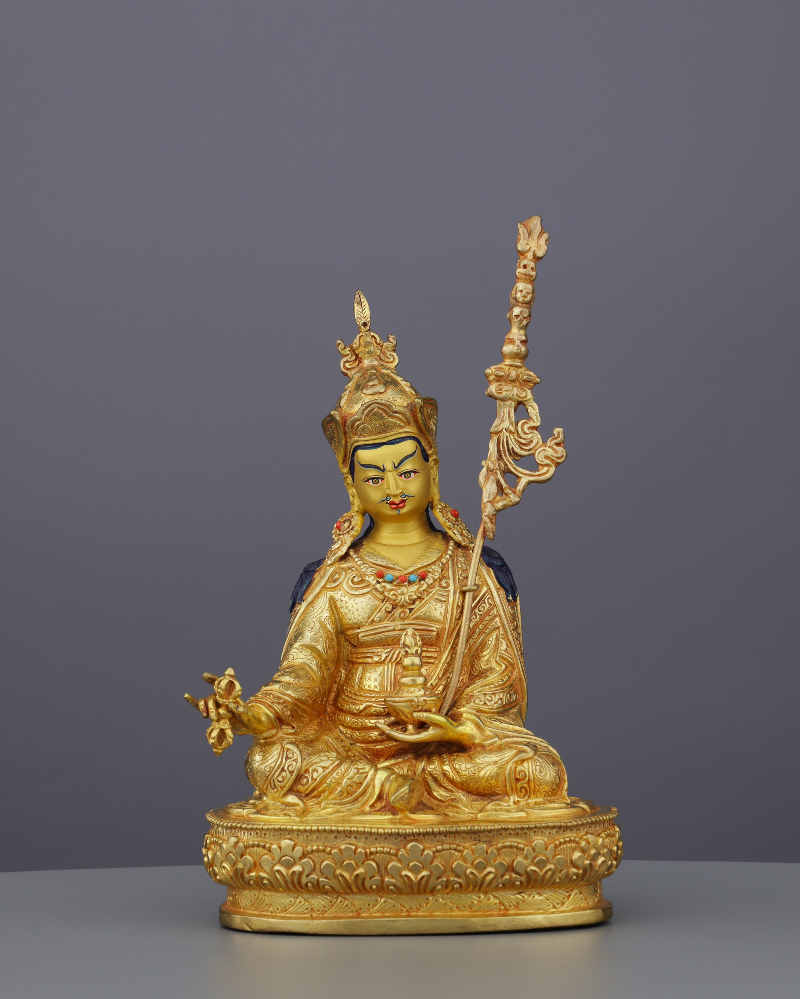 Sacred Golden Guru Rinpoche Statue | Handcrafted Tibetan Buddhist Masterpiece