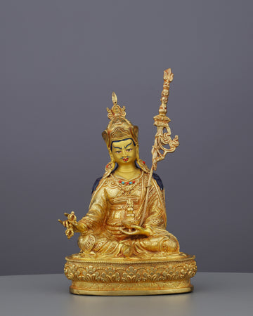 Sacred Golden Guru Rinpoche Statue | Handcrafted Tibetan Buddhist Masterpiece