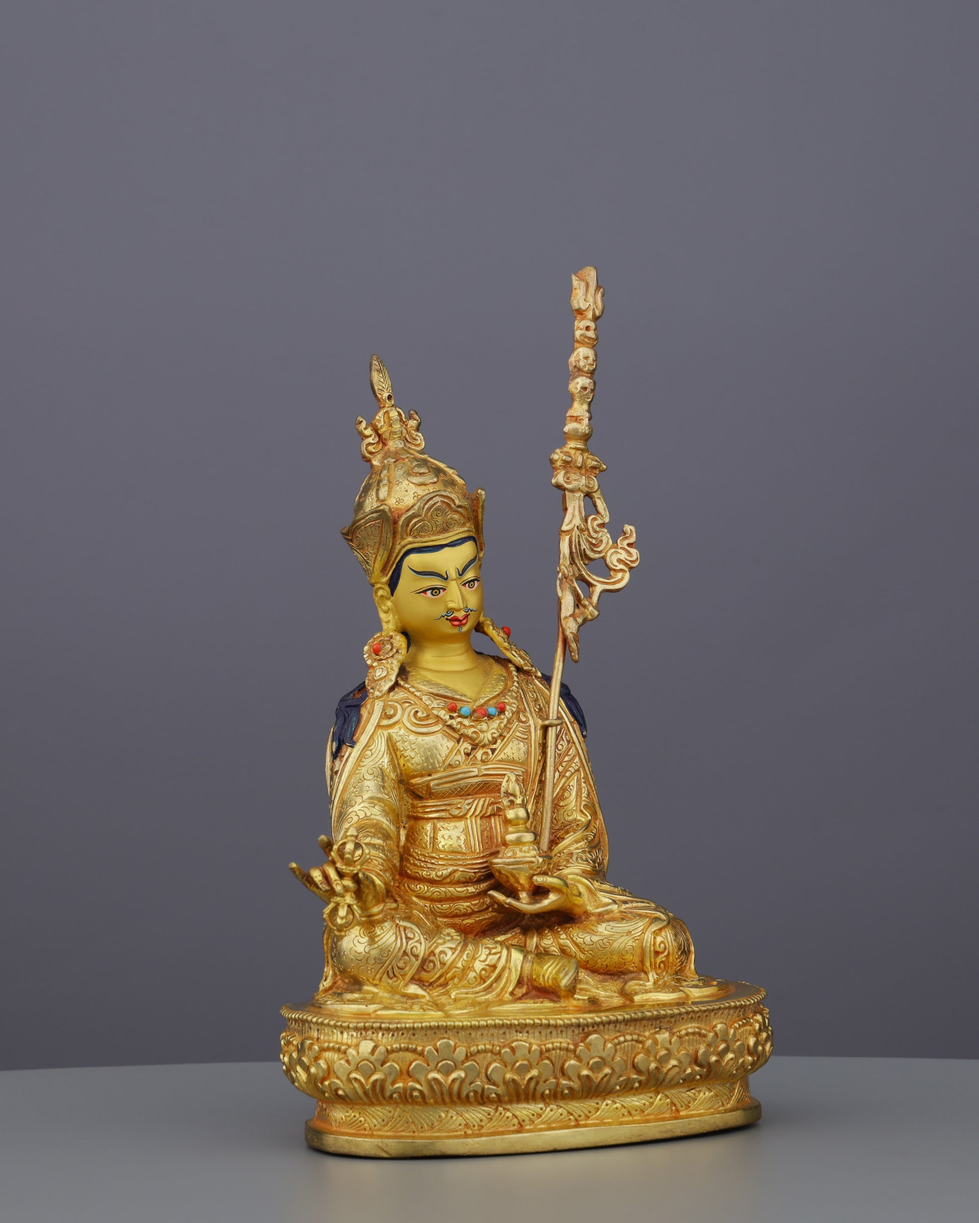 Sacred Golden Guru Rinpoche Statue | Handcrafted Tibetan Buddhist Masterpiece - Authentic Handcrafted Statue