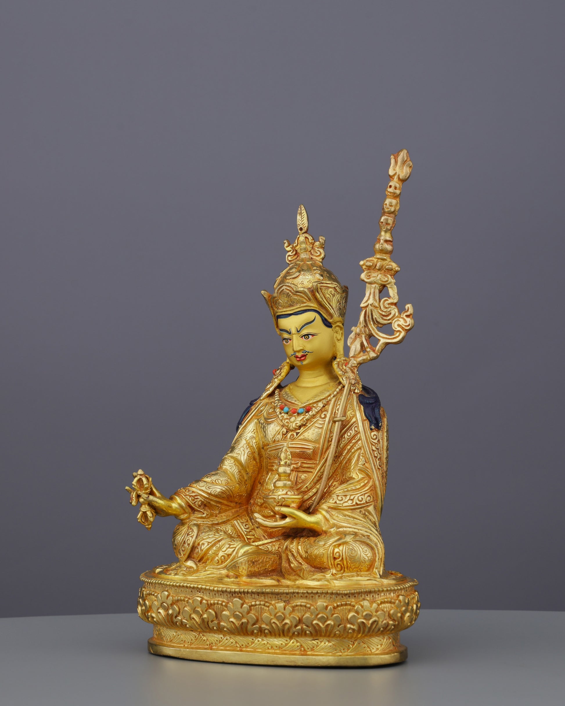 Sacred Golden Guru Rinpoche Statue | Handcrafted Tibetan Buddhist Masterpiece - Authentic Handcrafted Statue