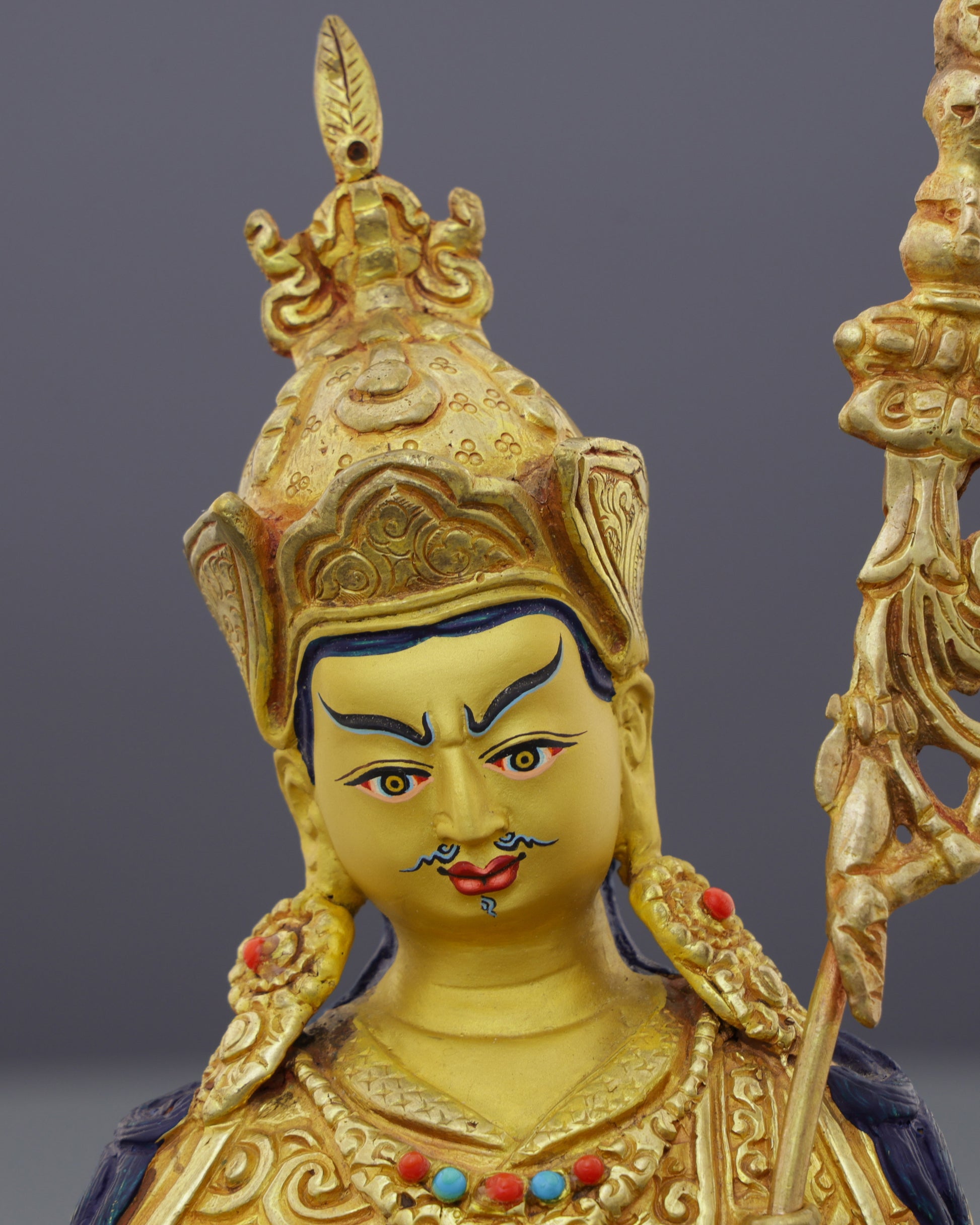 Sacred Golden Guru Rinpoche Statue | Handcrafted Tibetan Buddhist Masterpiece - Authentic Handcrafted Statue