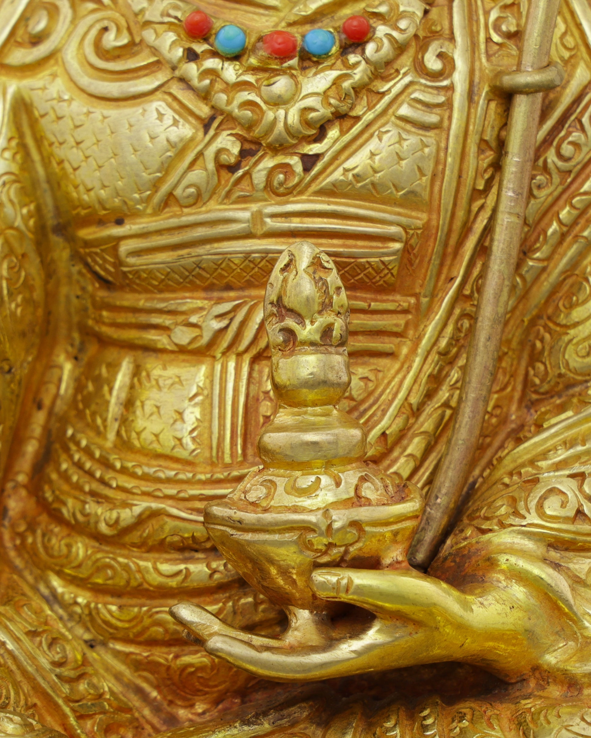 Sacred Golden Guru Rinpoche Statue | Handcrafted Tibetan Buddhist Masterpiece - Authentic Handcrafted Statue