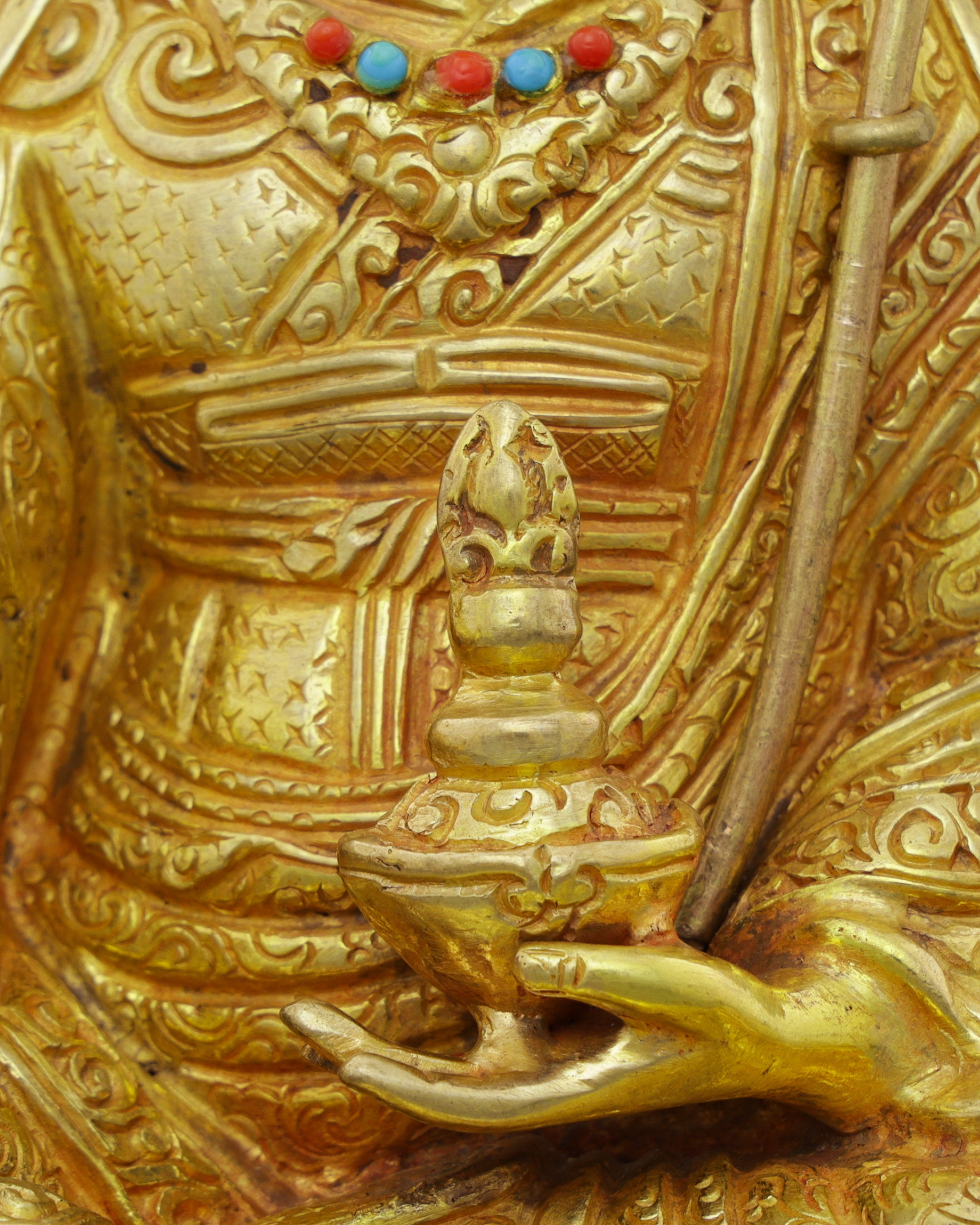 Sacred Golden Guru Rinpoche Statue | Handcrafted Tibetan Buddhist Masterpiece