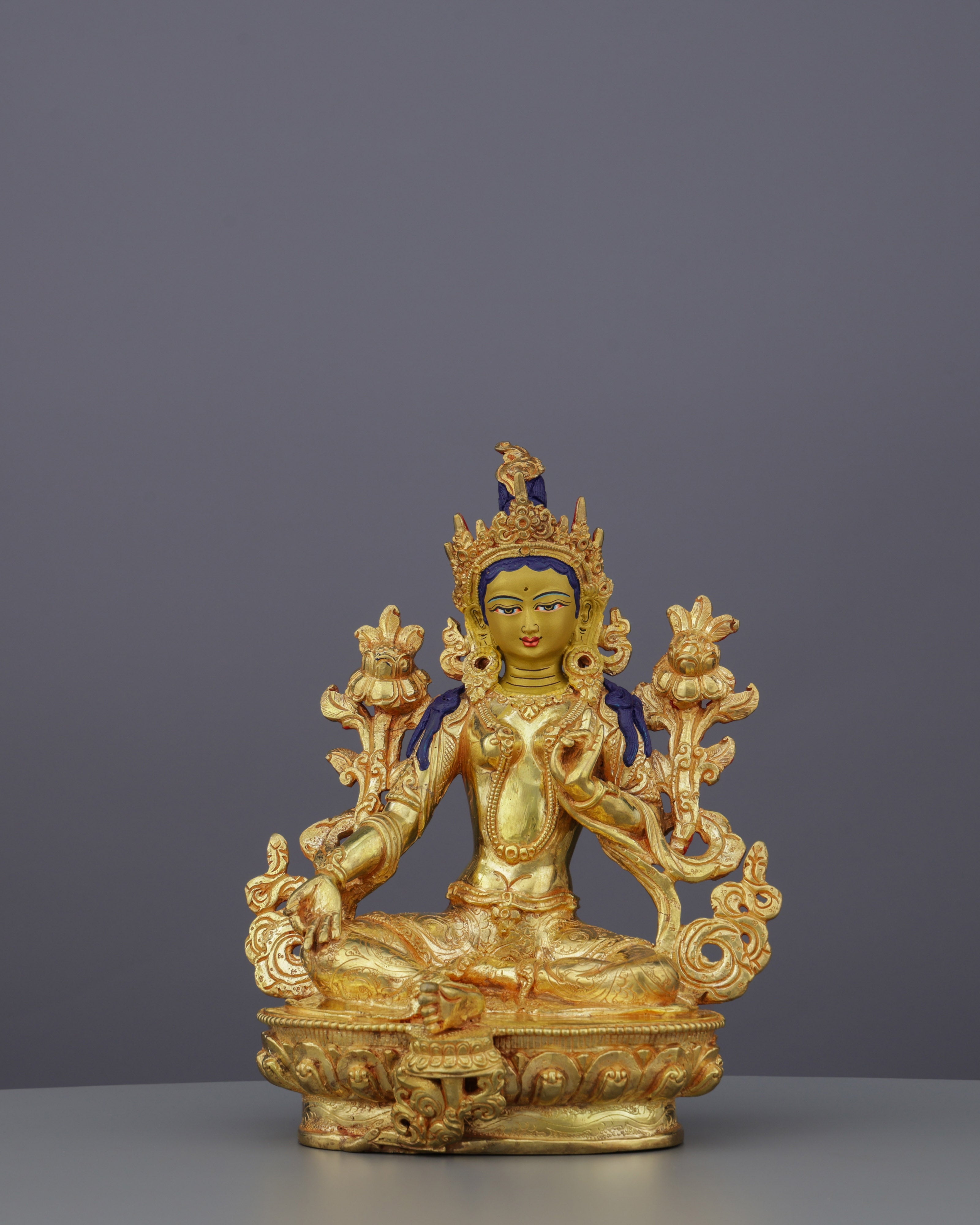 Radiant Green Tara Statue | Divine Mother of Swift Compassion in Pure Gold