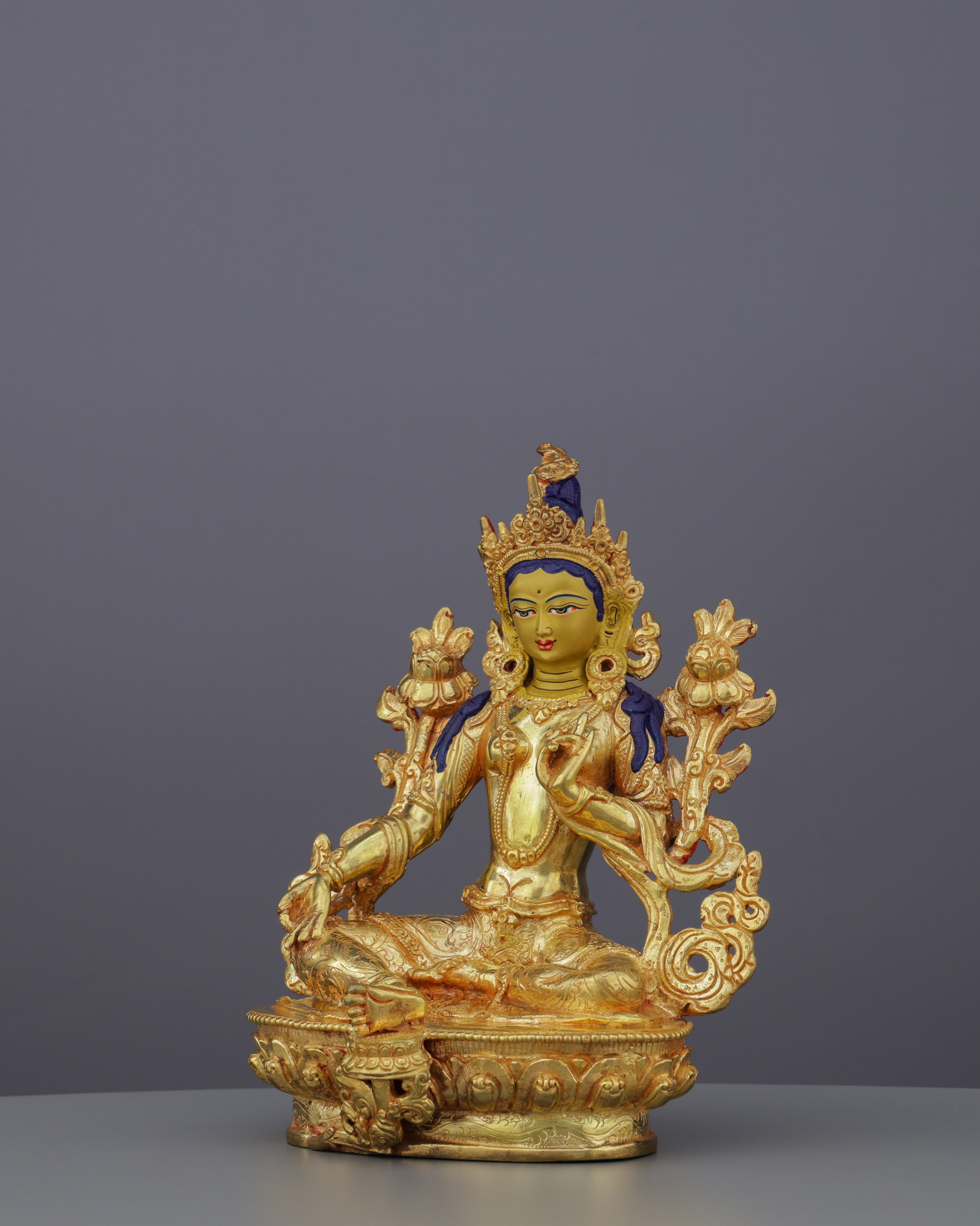 Radiant Green Tara Statue | Divine Mother of Swift Compassion in Pure Gold