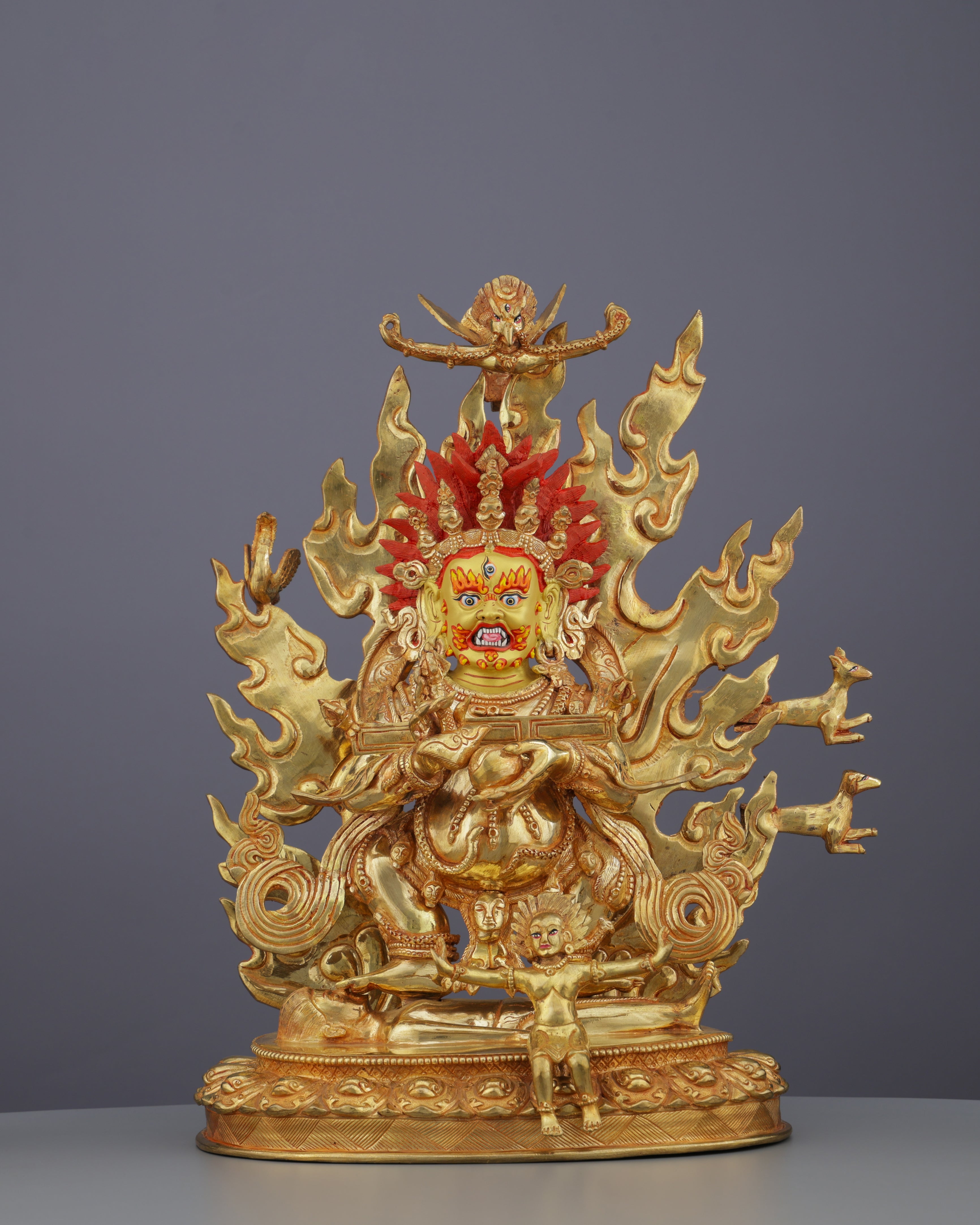 Sakya Mahakala Statue | Golden Guardian of Dharma in Fierce Compassionate Glory