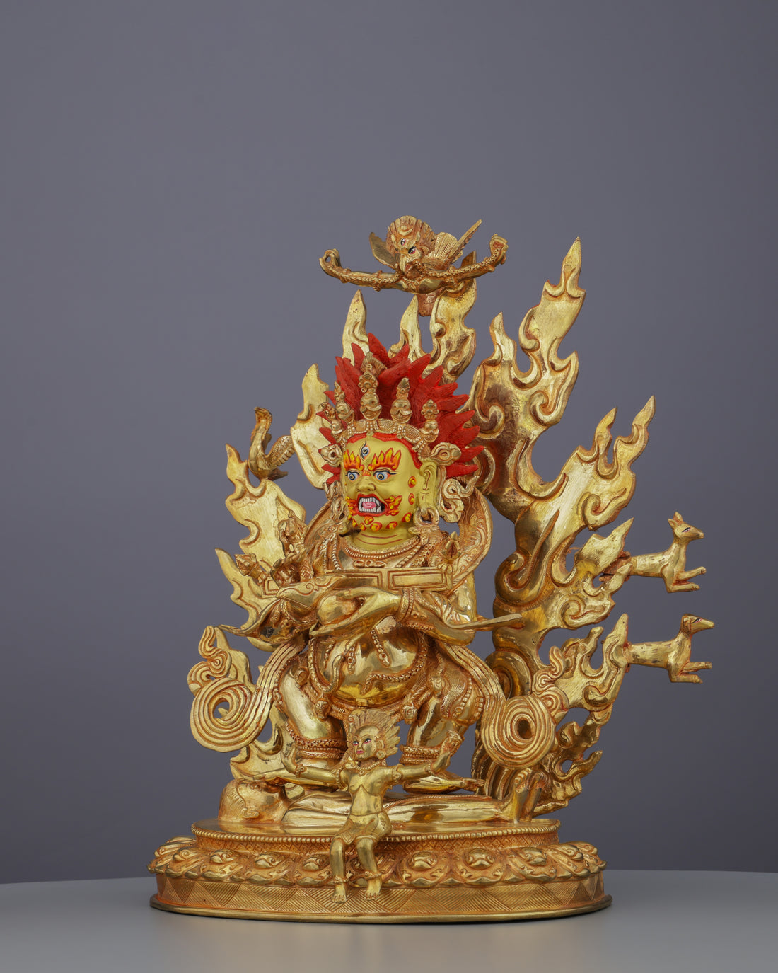 Sakya Mahakala Statue | Golden Guardian of Dharma in Fierce Compassionate Glory