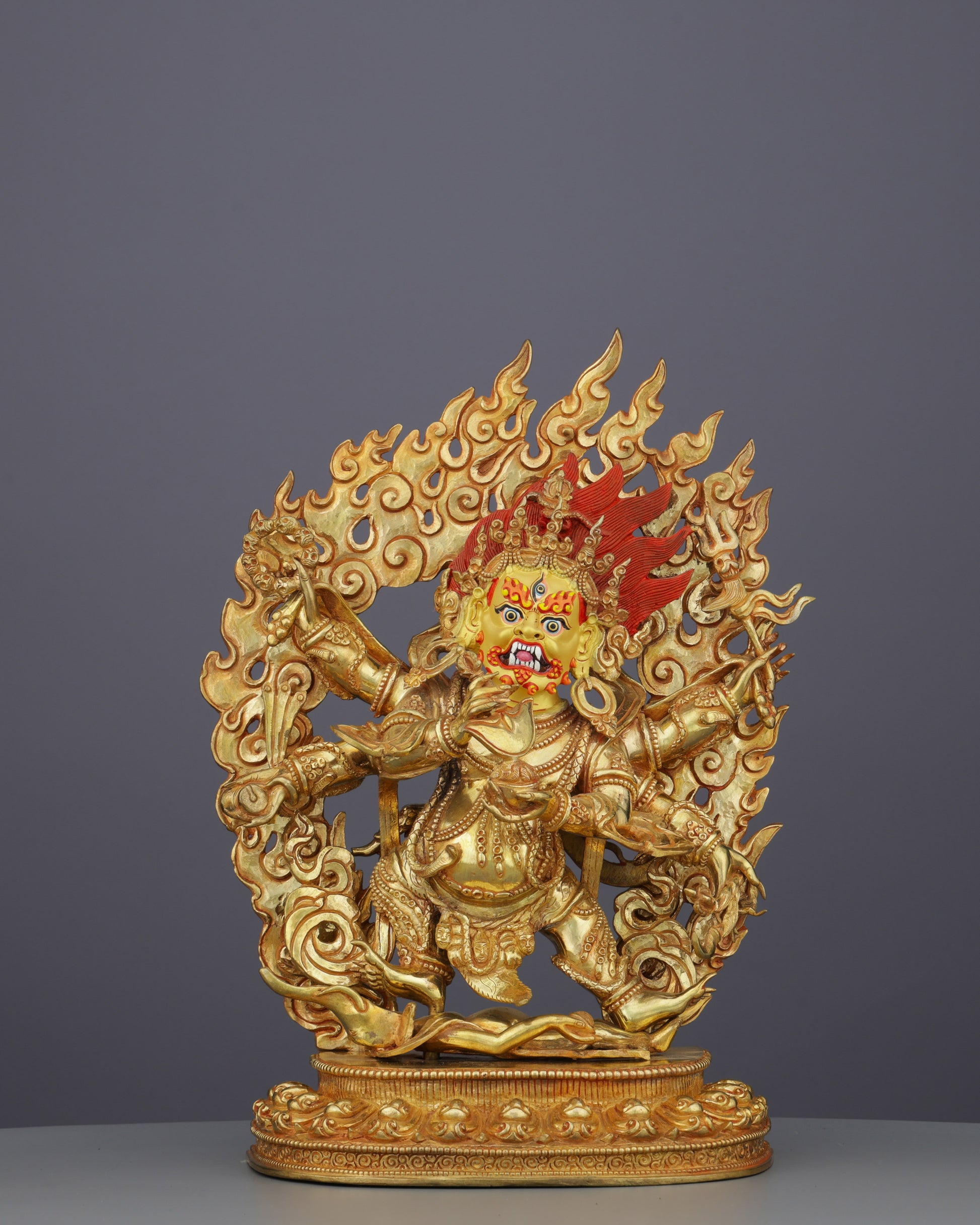 Handcrafted Six Armed Mahakala | Guardian of Transformation in Radiant Gold - Authentic Handcrafted Statue
