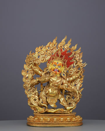 Handcrafted Six Armed Mahakala | Guardian of Transformation in Radiant Gold