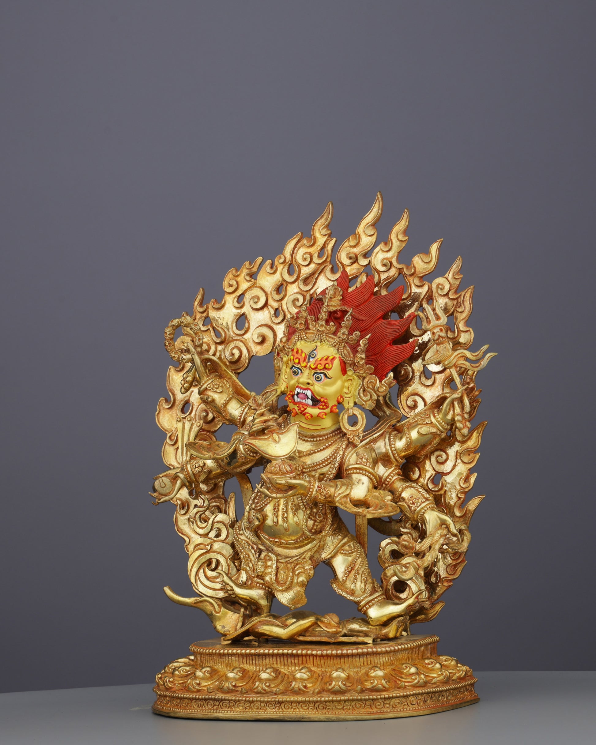 Handcrafted Six Armed Mahakala | Guardian of Transformation in Radiant Gold - Authentic Handcrafted Statue