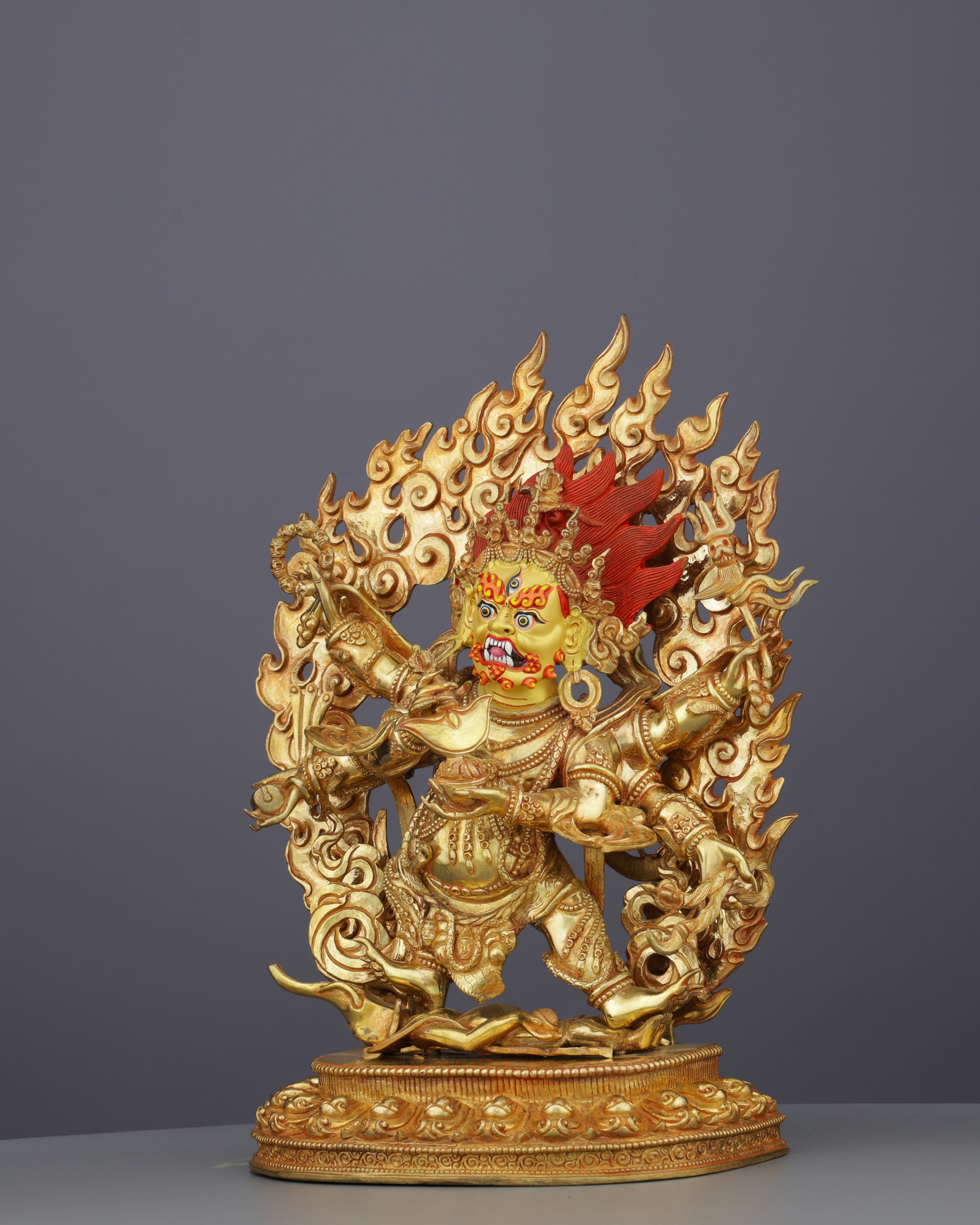 Handcrafted Six Armed Mahakala | Guardian of Transformation in Radiant Gold