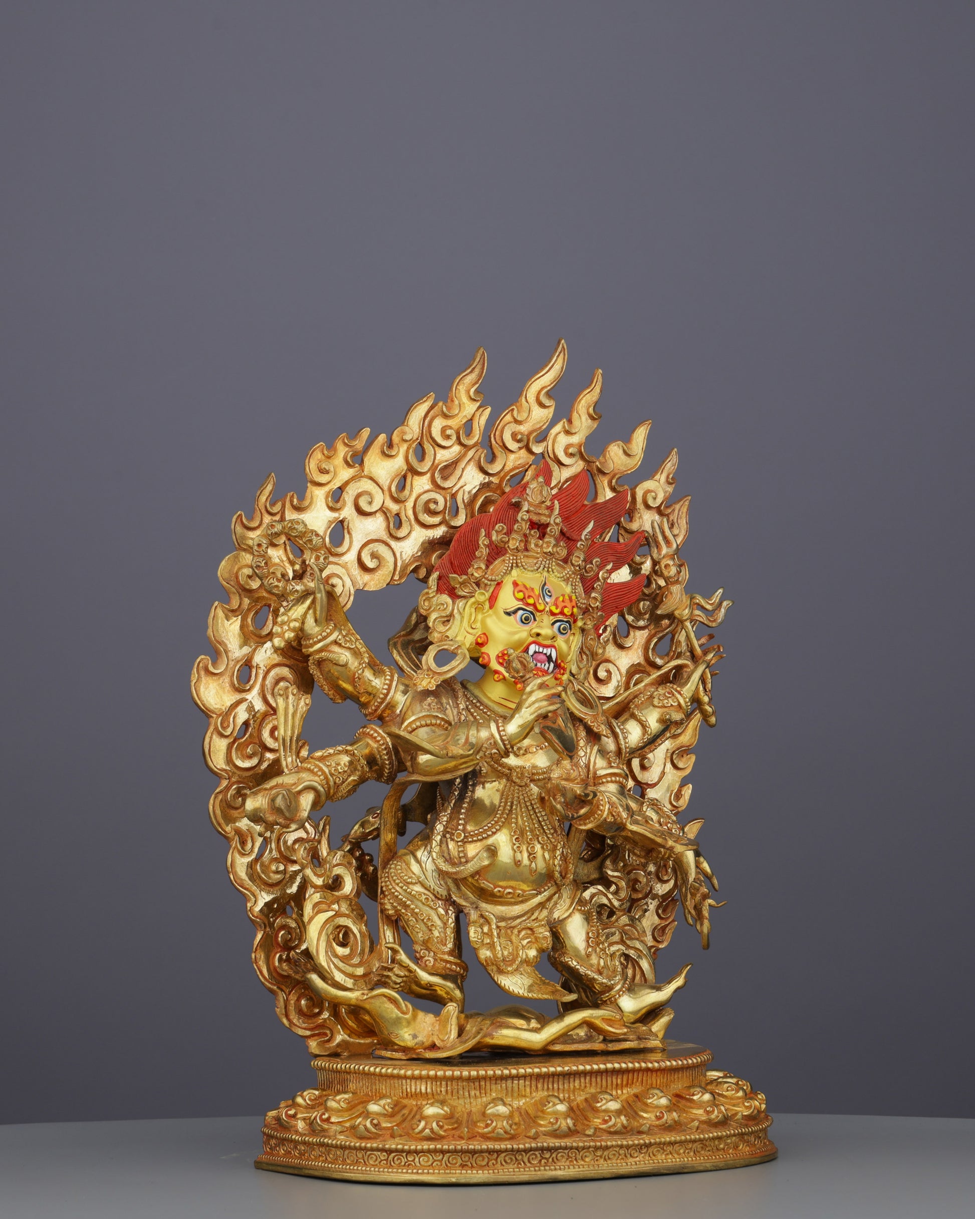 Handcrafted Six Armed Mahakala | Guardian of Transformation in Radiant Gold - Authentic Handcrafted Statue