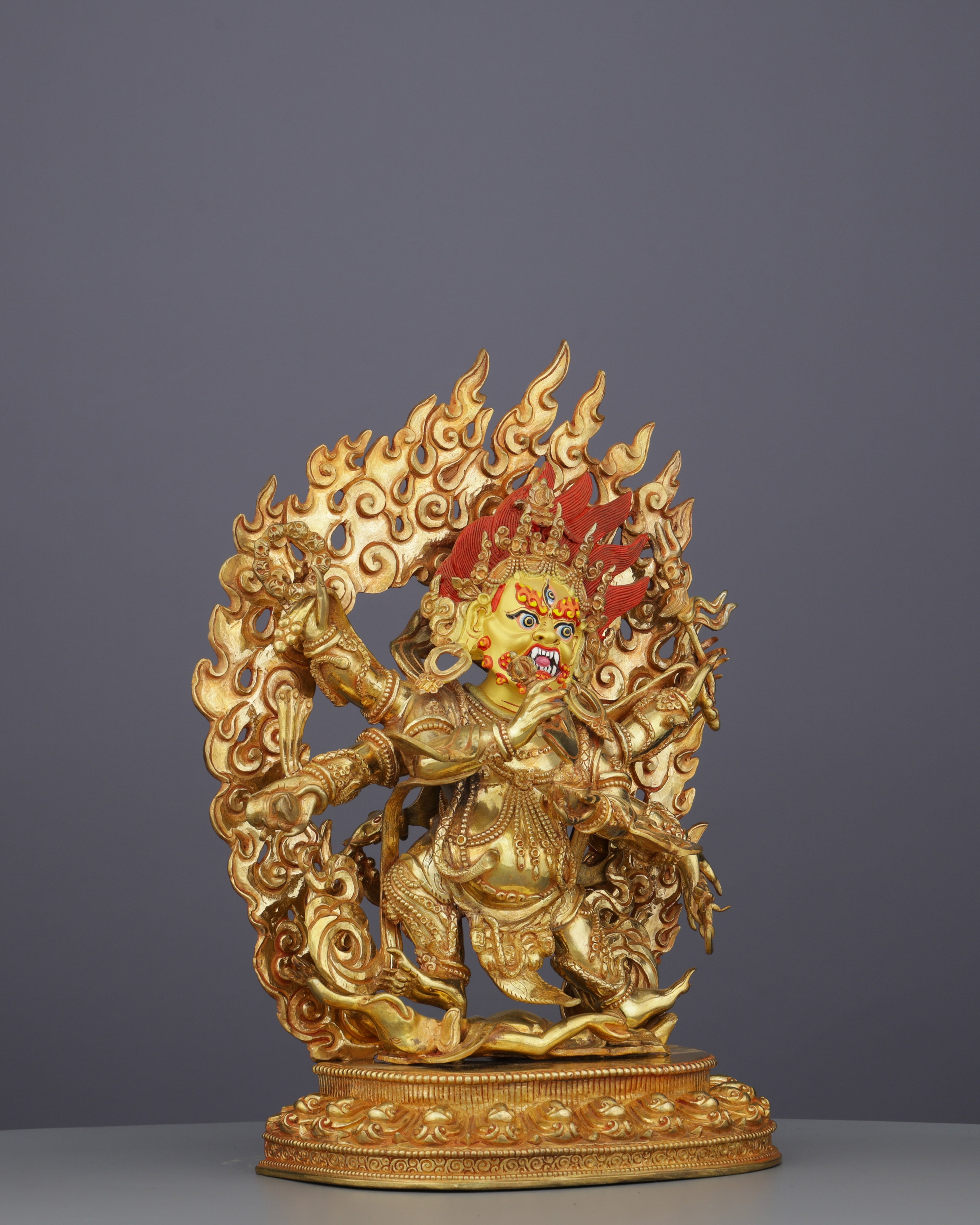 Handcrafted Six Armed Mahakala | Guardian of Transformation in Radiant Gold