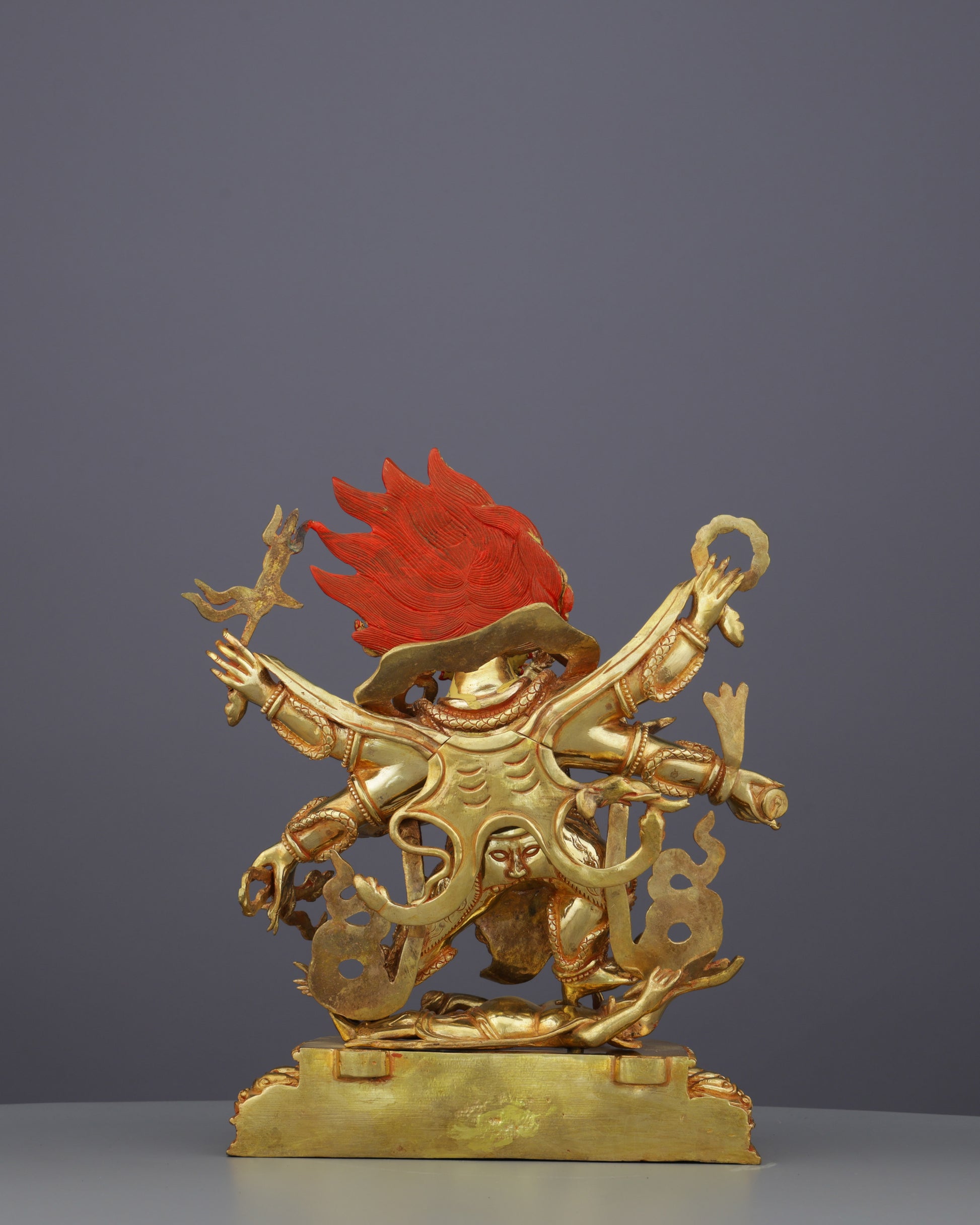 Handcrafted Six Armed Mahakala | Guardian of Transformation in Radiant Gold - Authentic Handcrafted Statue