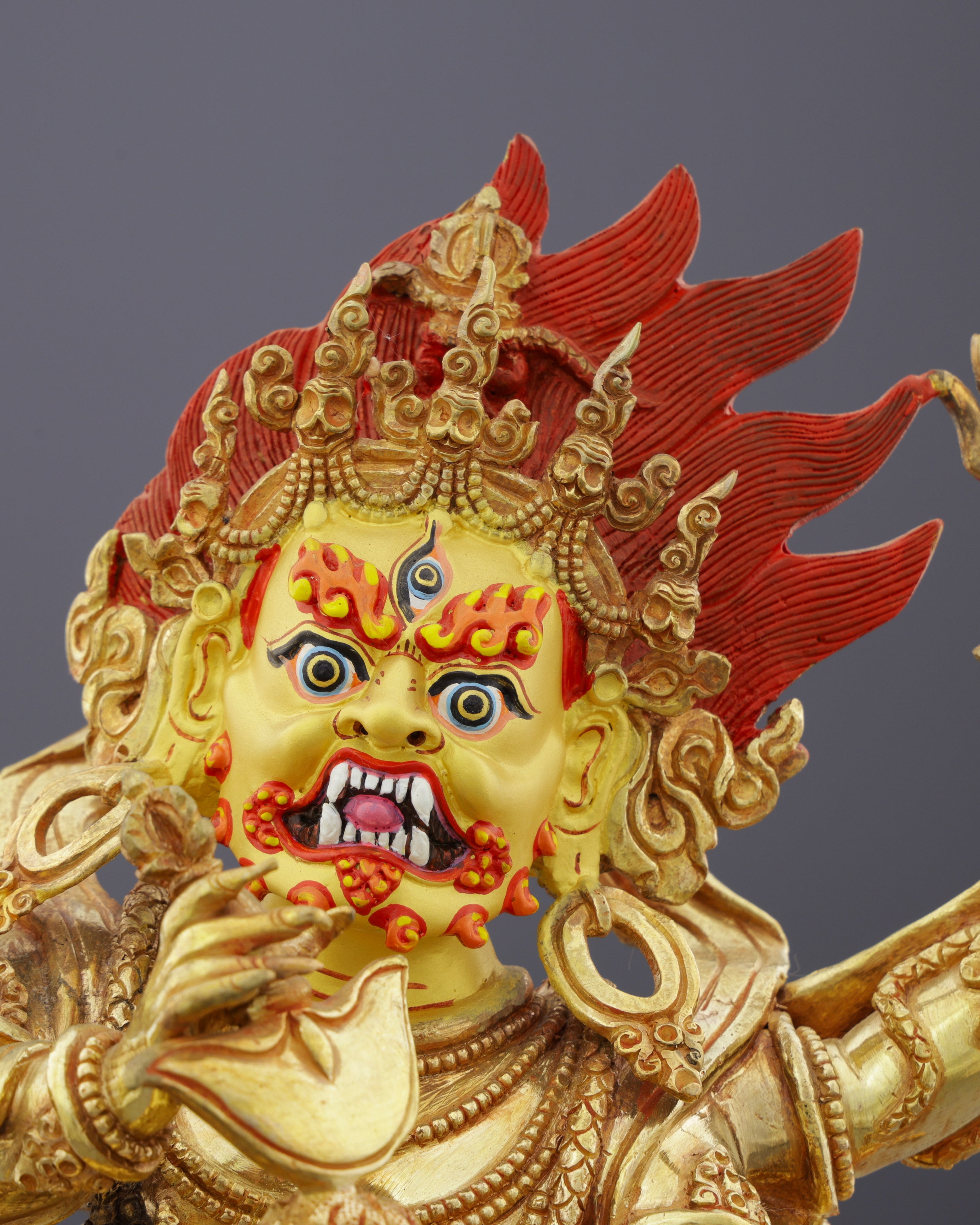 Handcrafted Six Armed Mahakala | Guardian of Transformation in Radiant Gold