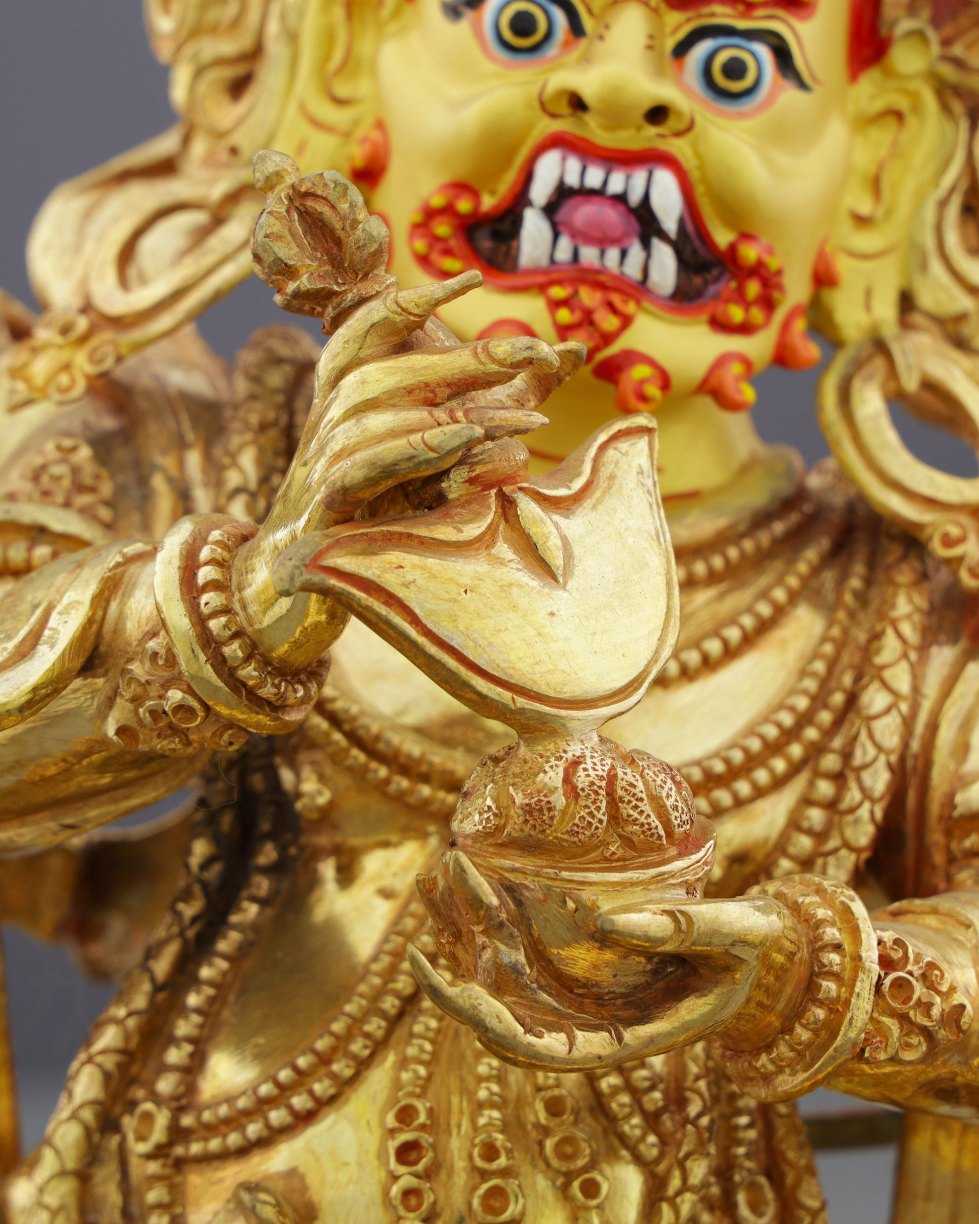 Handcrafted Six Armed Mahakala | Guardian of Transformation in Radiant Gold - Authentic Handcrafted Statue