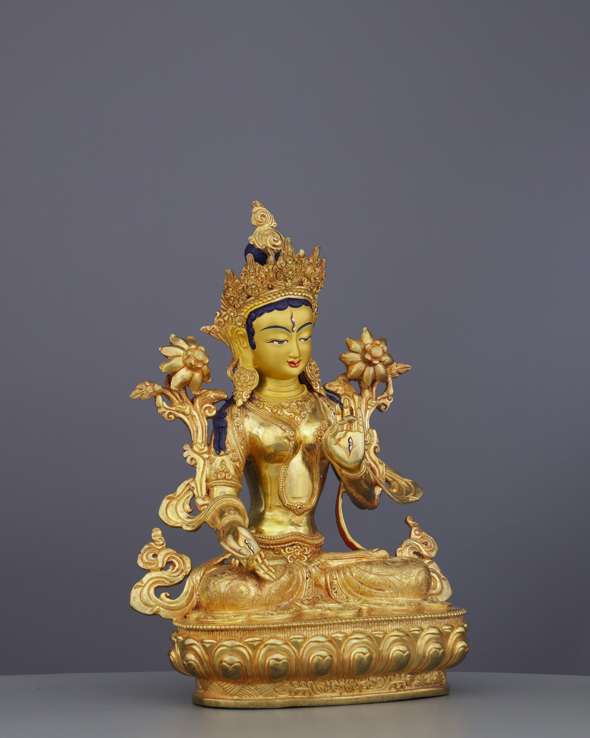 White Tara | Divine Mother of Compassion in Exquisite Nepalese Golden Splendor - Authentic Handcrafted Statue