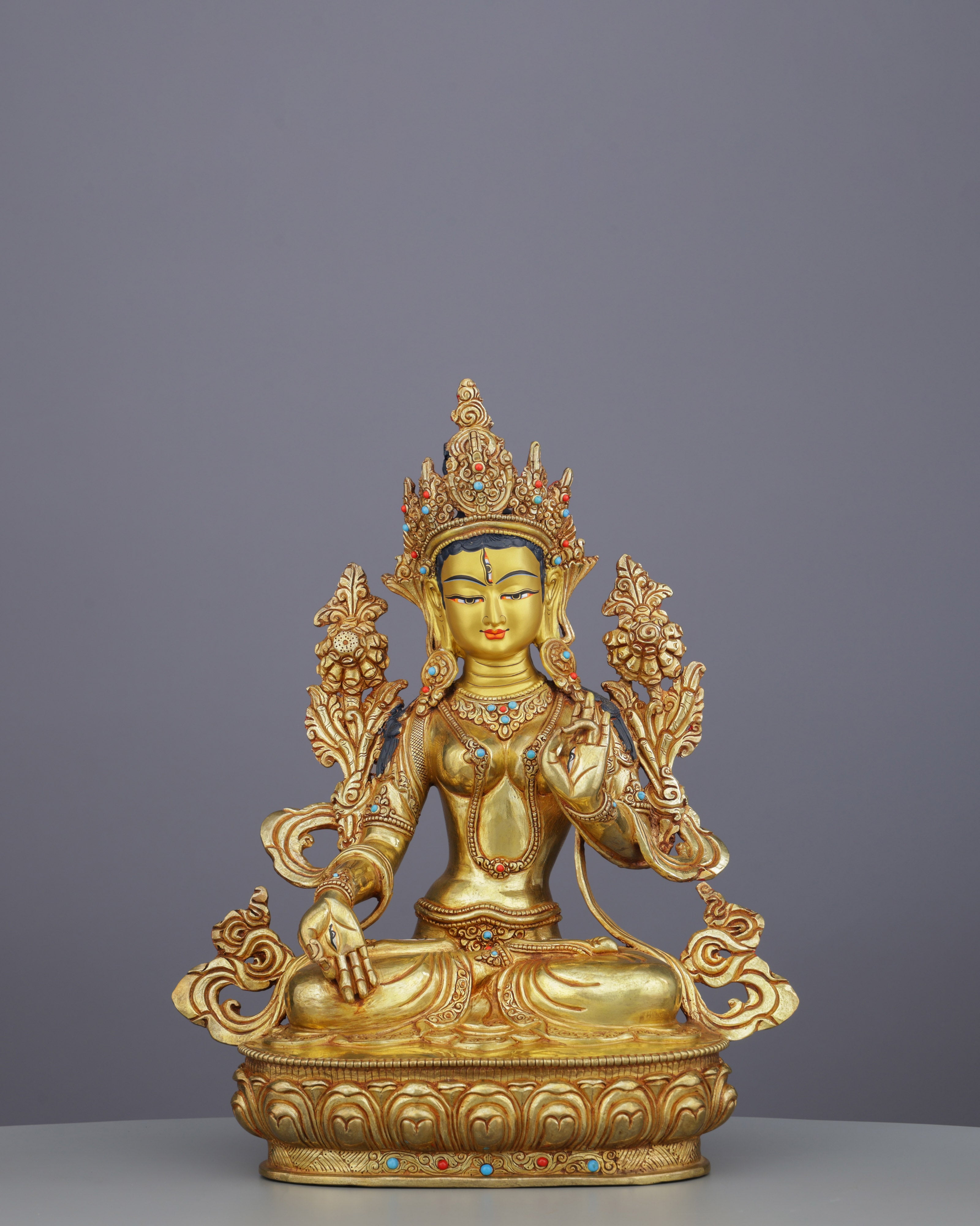 24K Gold Gilded White Tara Statue | Nepalese Masterpiece