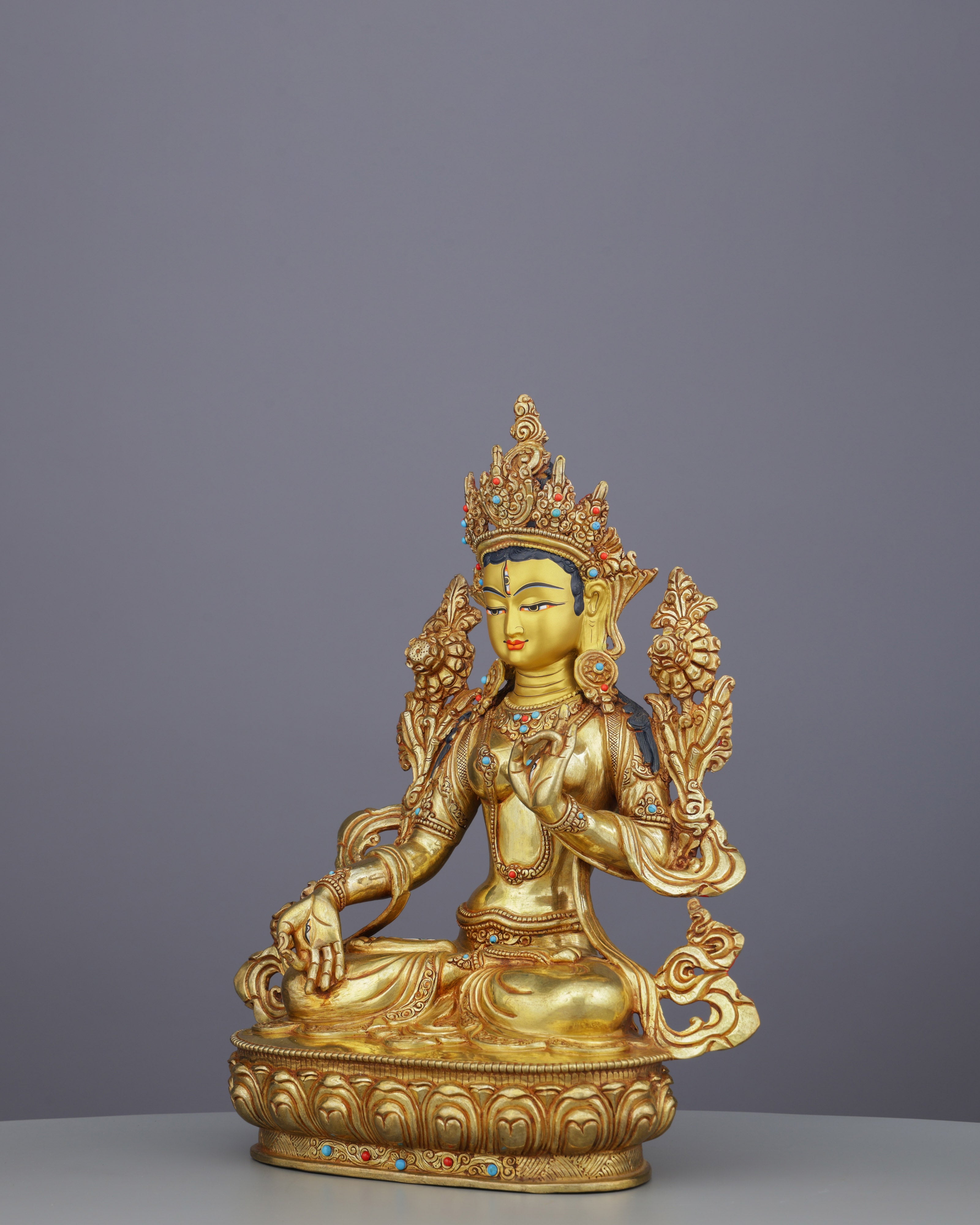 24K Gold Gilded White Tara Statue | Nepalese Masterpiece