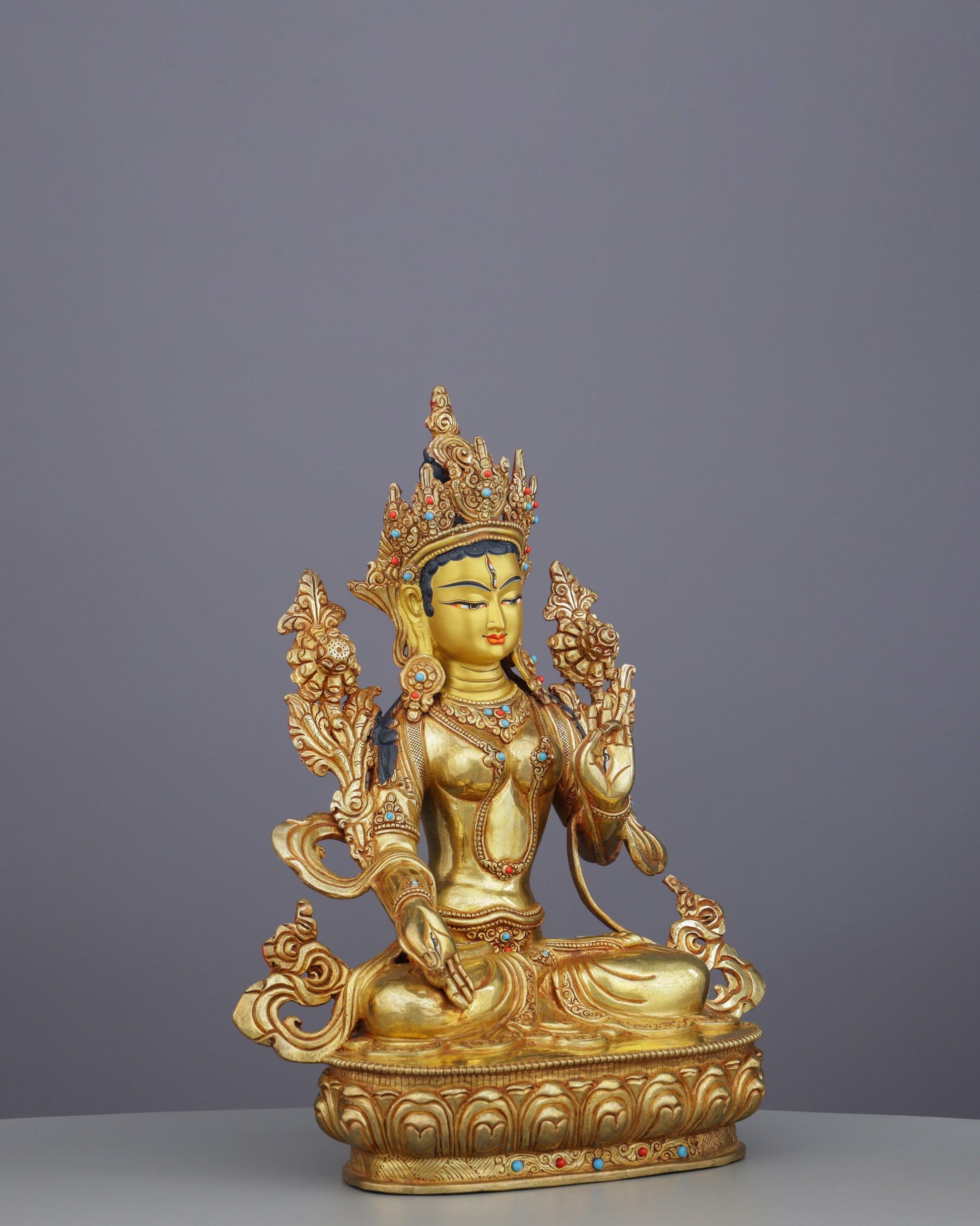24K Gold Gilded White Tara Statue | Nepalese Masterpiece - Authentic Handcrafted Statue