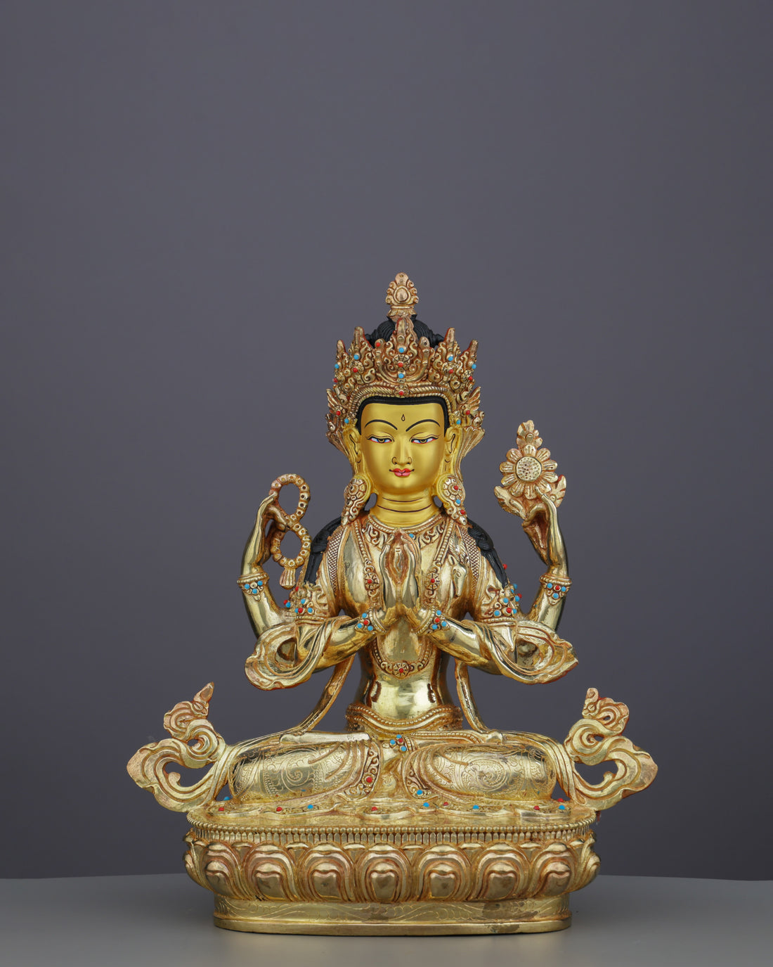 Chengresi | Divine Embodiment of Infinite Compassion in Pure Gold - Handcrafted Buddhist Statue