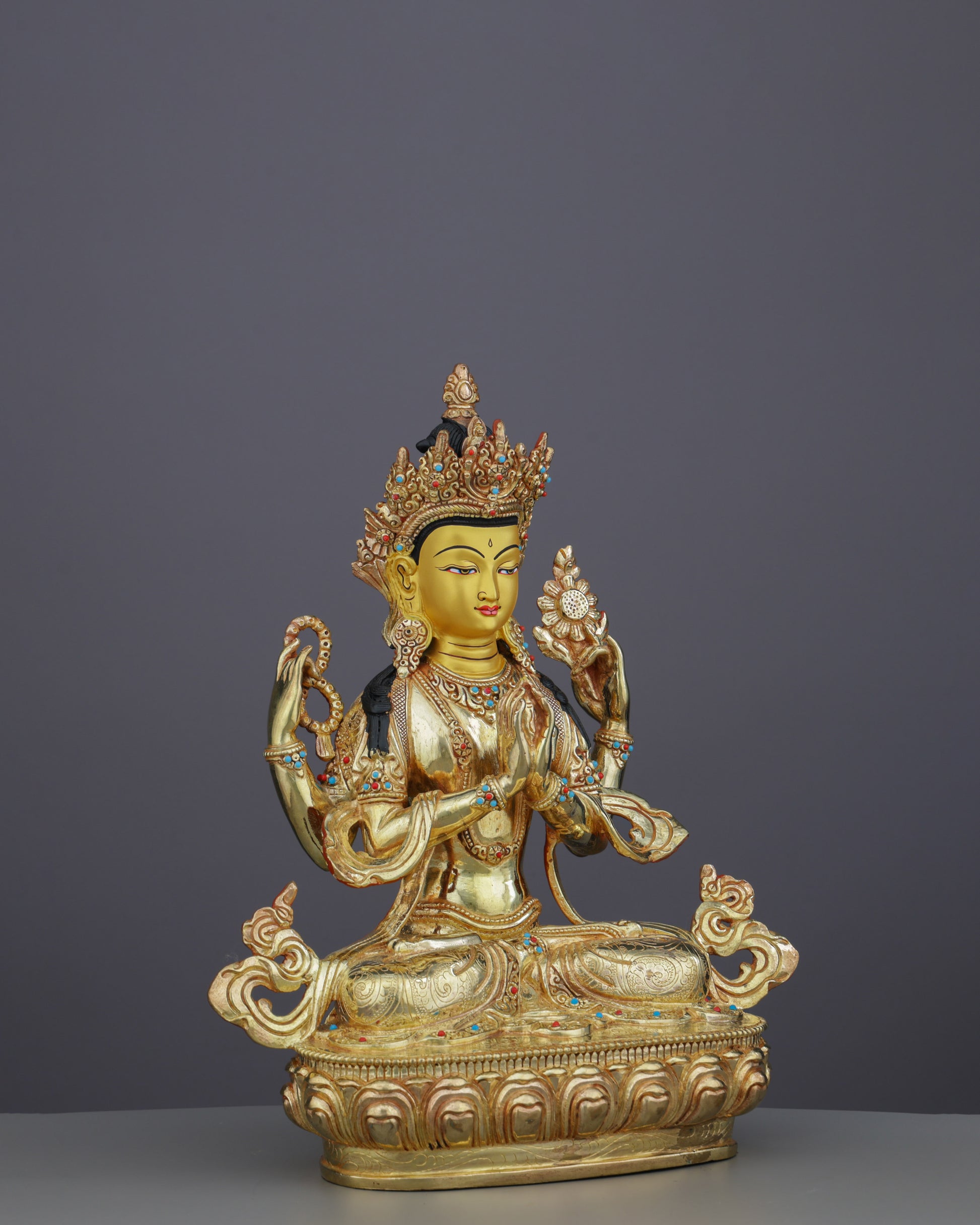 Chengresi | Divine Embodiment of Infinite Compassion in Pure Gold - Authentic Handcrafted Statue