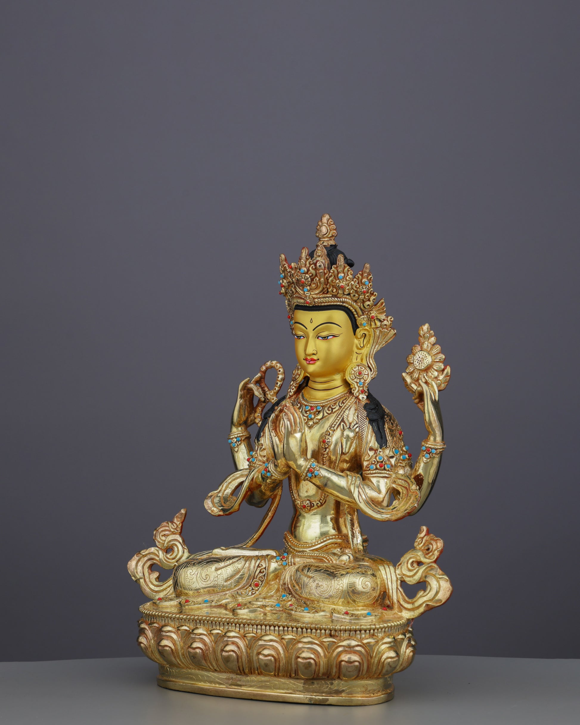 Chengresi | Divine Embodiment of Infinite Compassion in Pure Gold - Authentic Handcrafted Statue