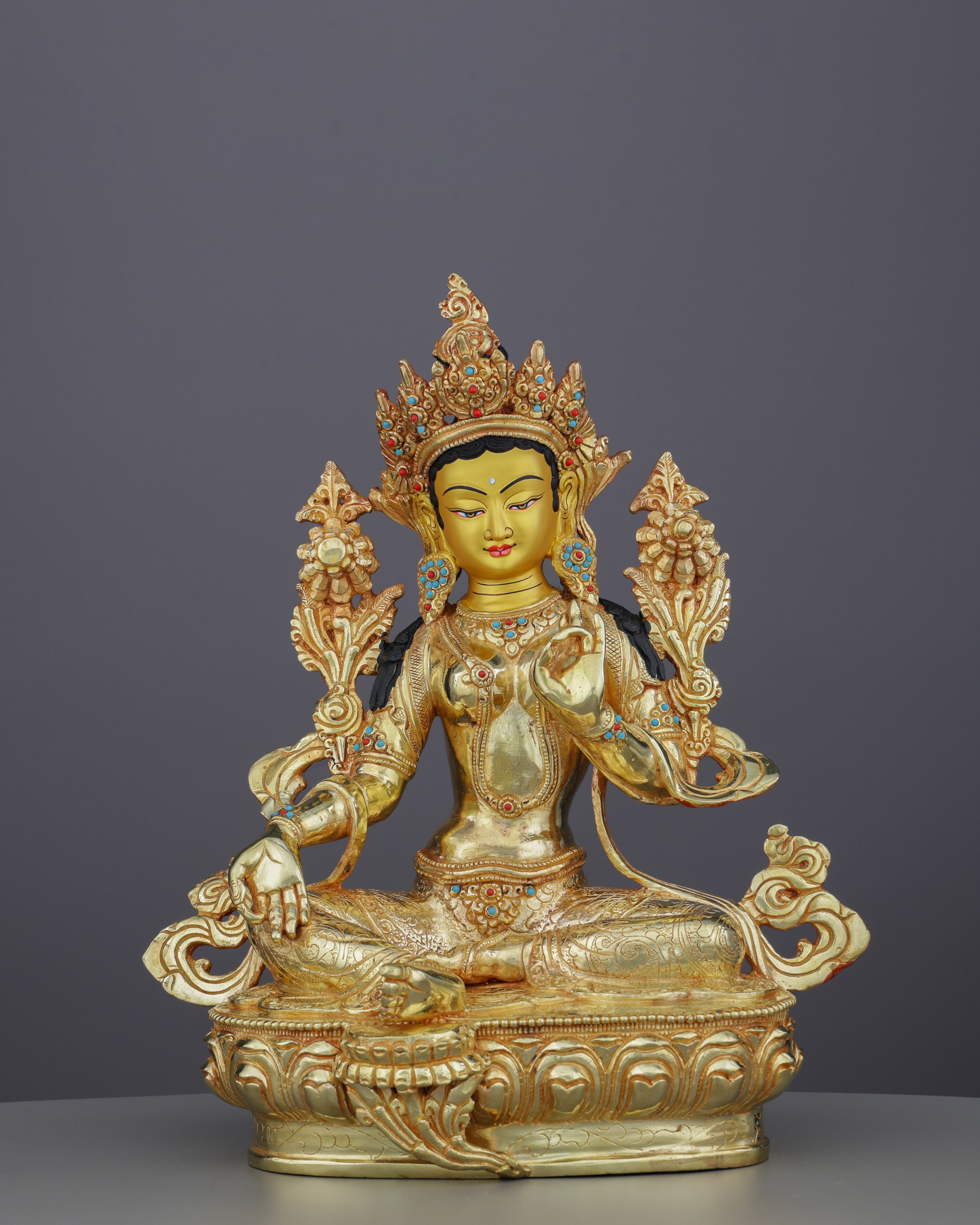 Embrace Swift Compassion | 24K Gold Gilded Green Tara Statue
