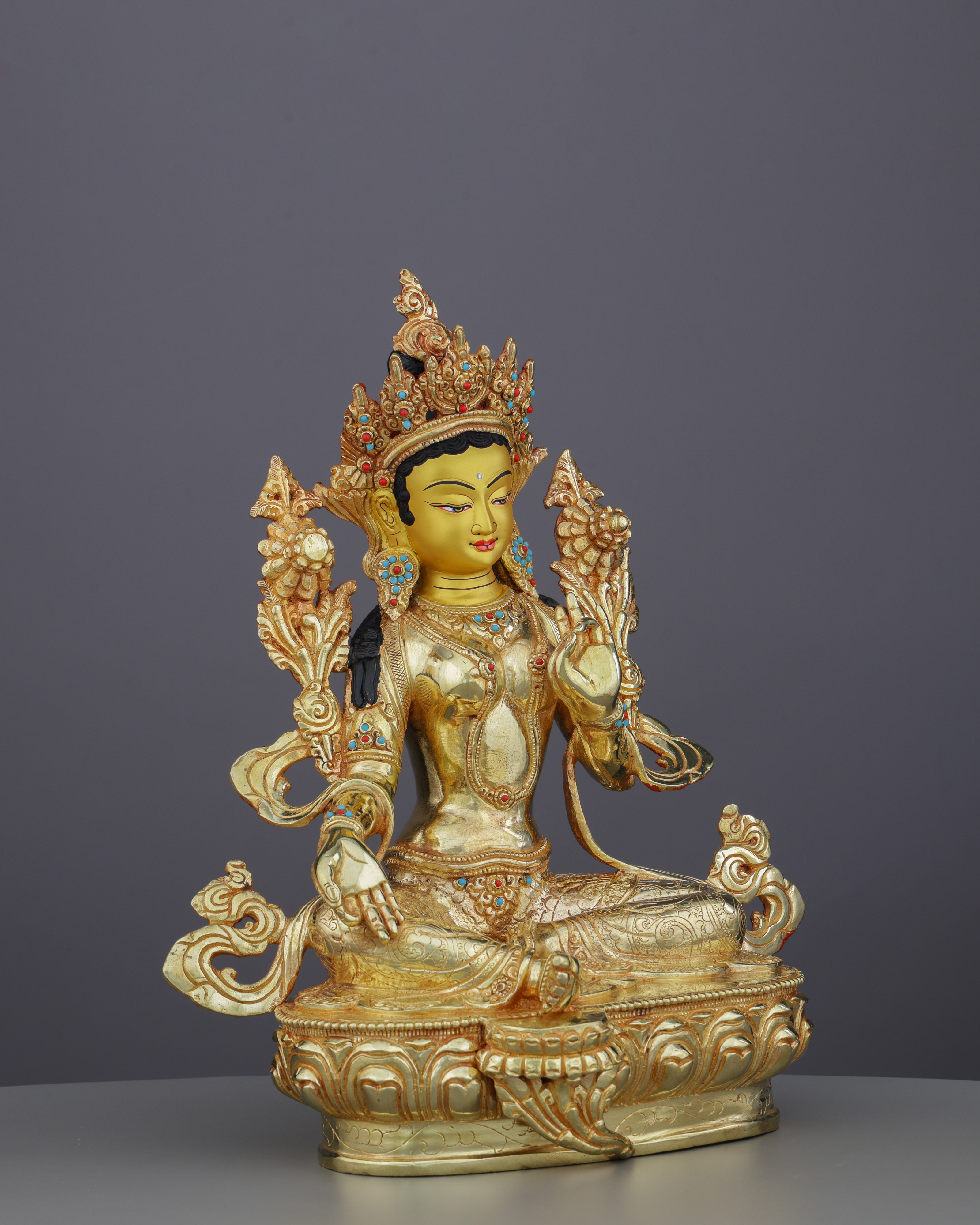 Embrace Swift Compassion | 24K Gold Gilded Green Tara Statue
