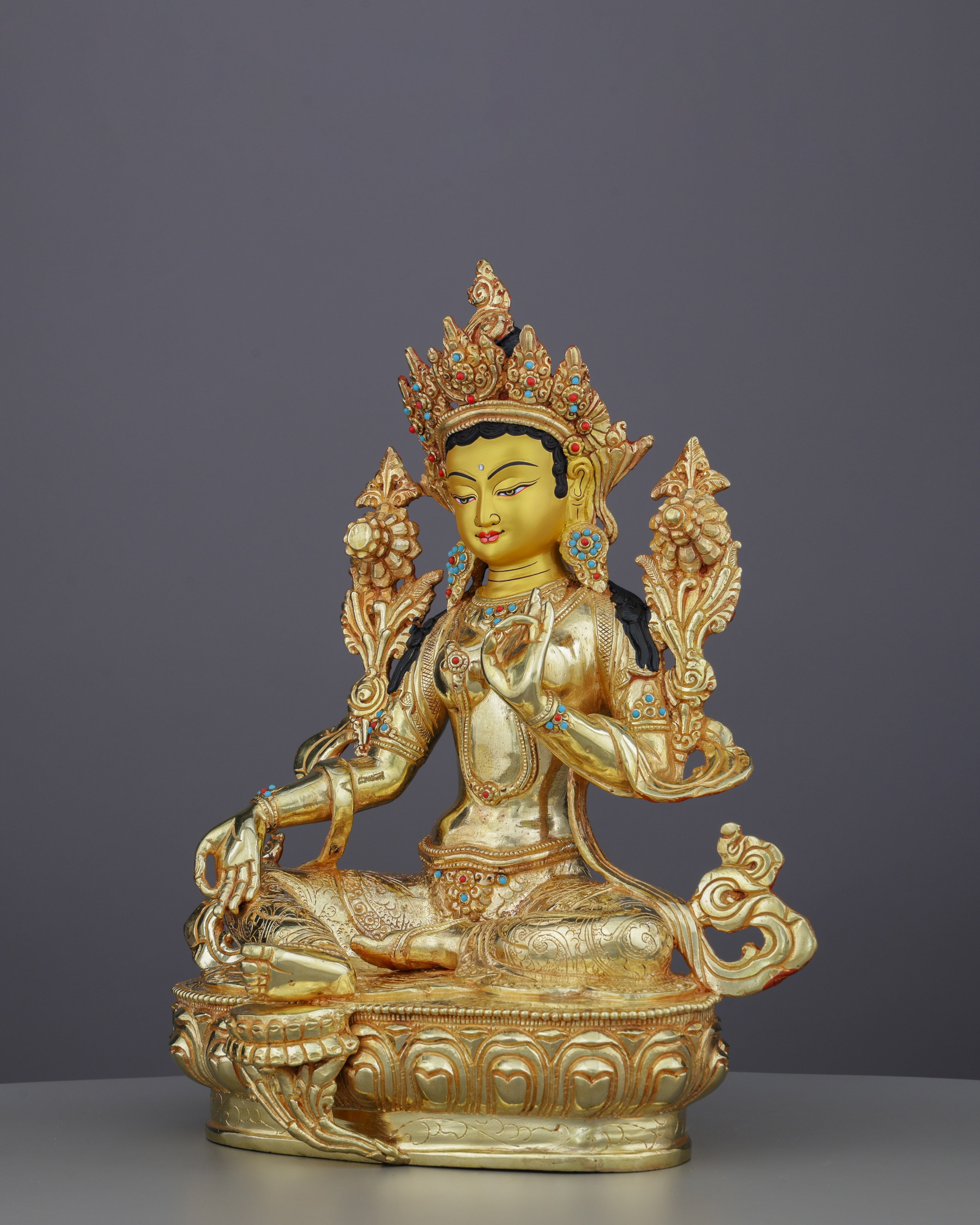 Embrace Swift Compassion | 24K Gold Gilded Green Tara Statue
