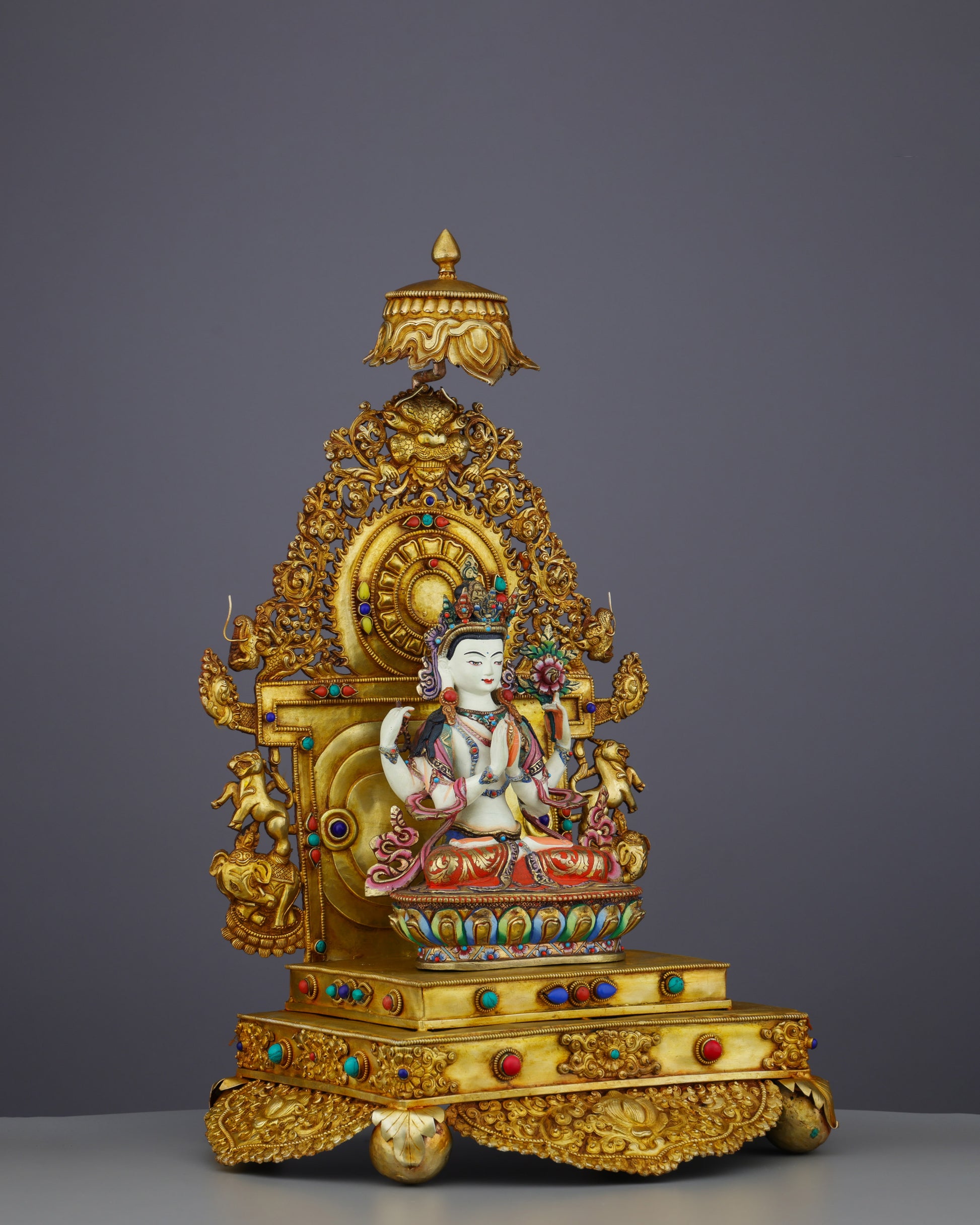 Enthroned Compassion | Magnificent Chengresi on Celestial Throne - Authentic Handcrafted Statue