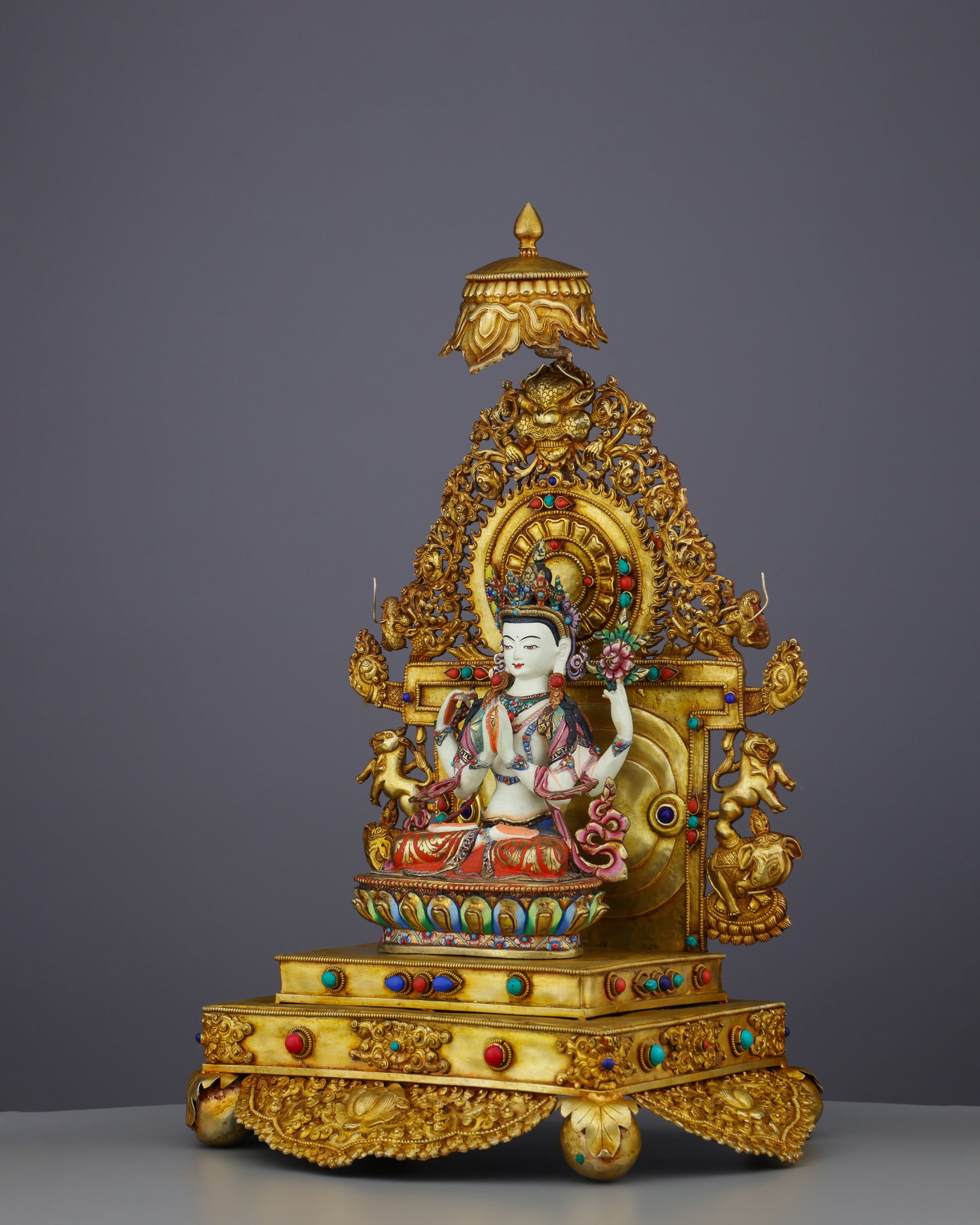 Enthroned Compassion | Magnificent Chengresi on Celestial Throne - Authentic Handcrafted Statue