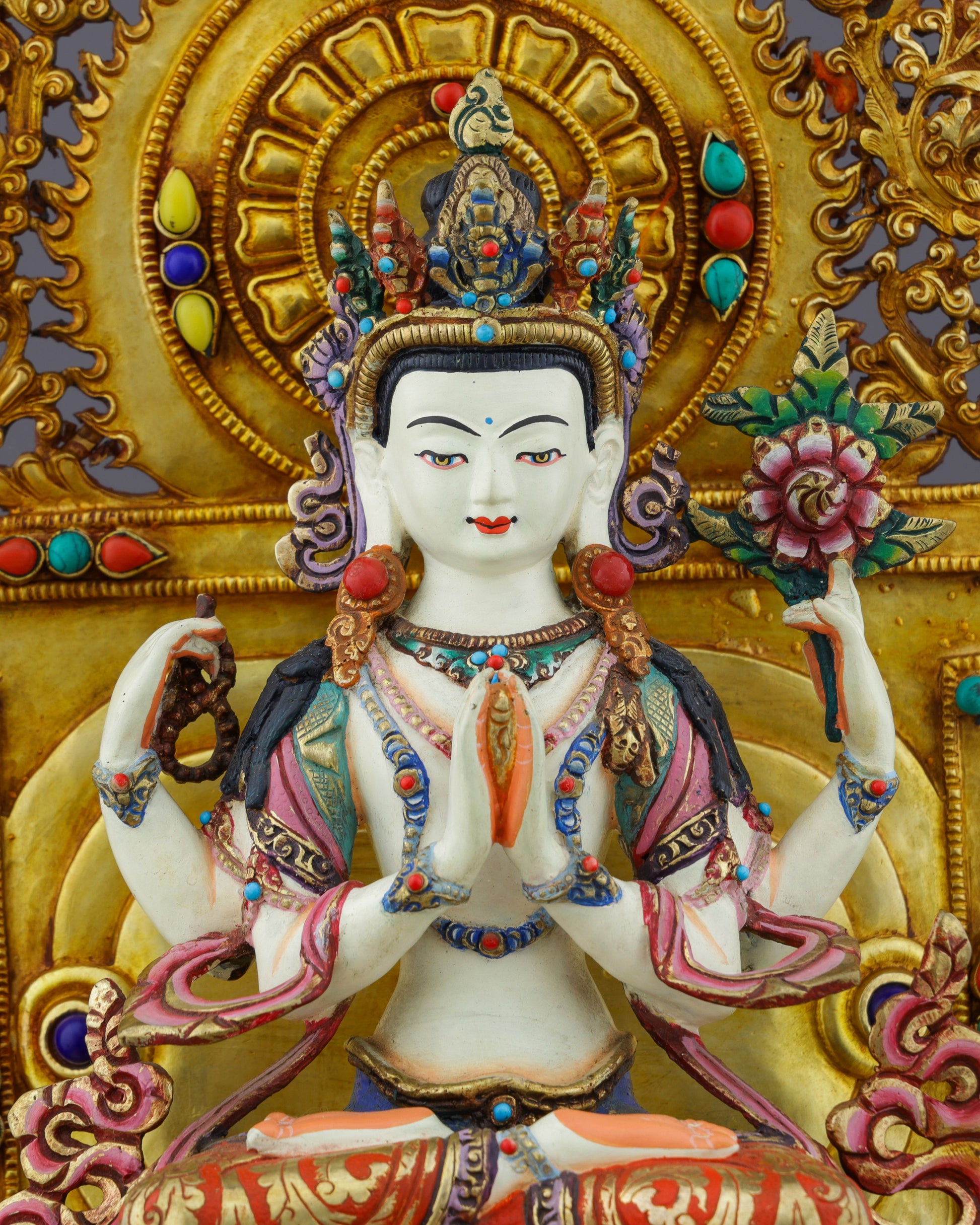 Enthroned Compassion | Magnificent Chengresi on Celestial Throne - Authentic Handcrafted Statue