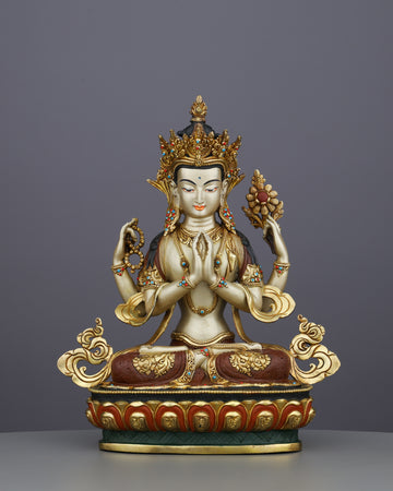 Handcrafted Chengresi Statue | Nepal's Sacred Artistry in Copper