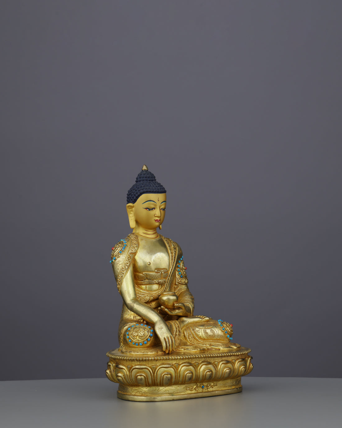 Gilded Serenity | Handcrafted Sakyamuni Buddha Statue - Handcrafted Buddhist Statue - Authentic Sacred Art