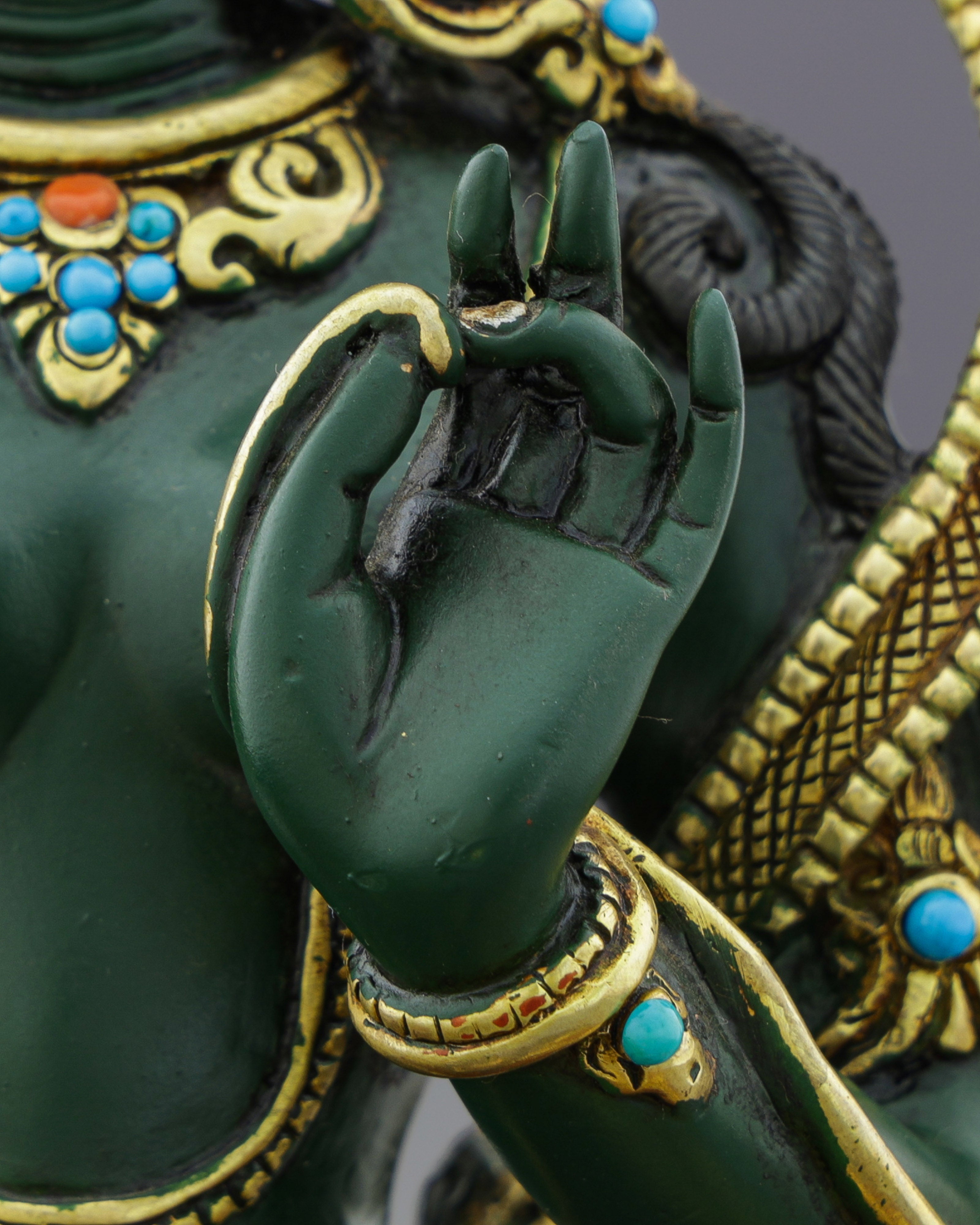 Exquisite Green Tara | Gold-Plated Copper Statue&nbsp;