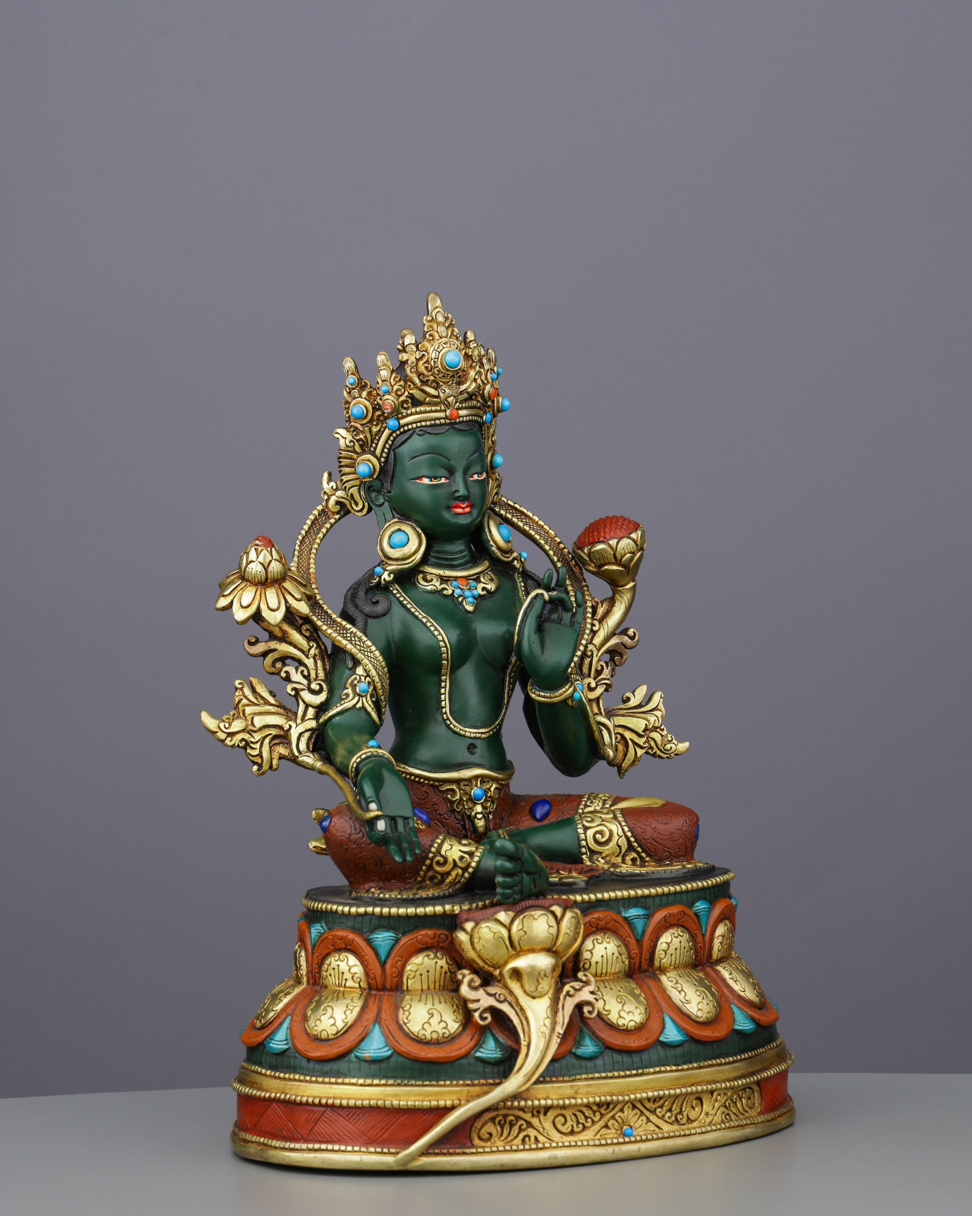 Exquisite Green Tara | Gold-Plated Copper Statue&nbsp; - Authentic Handcrafted Statue