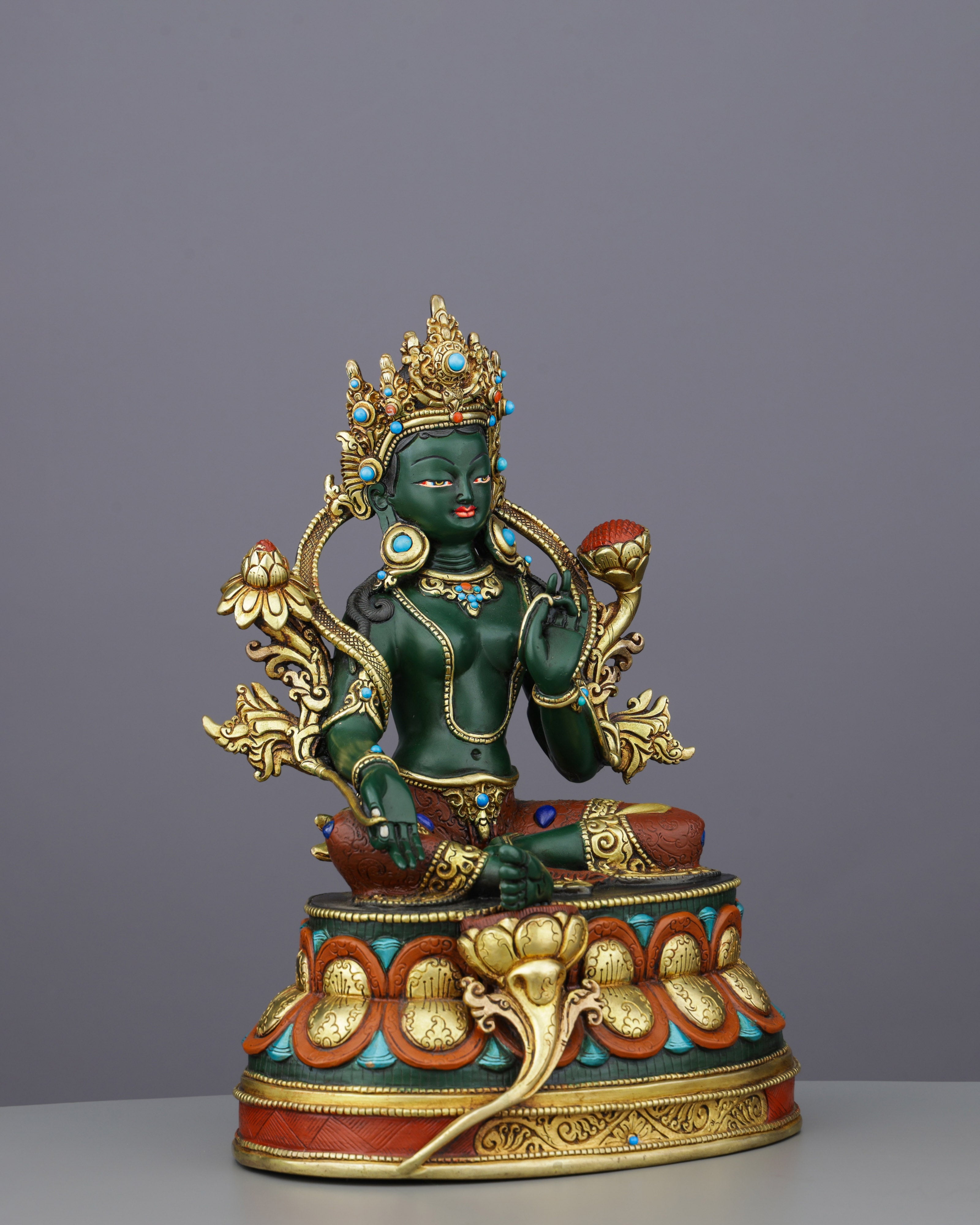 Exquisite Green Tara | Gold-Plated Copper Statue&nbsp;