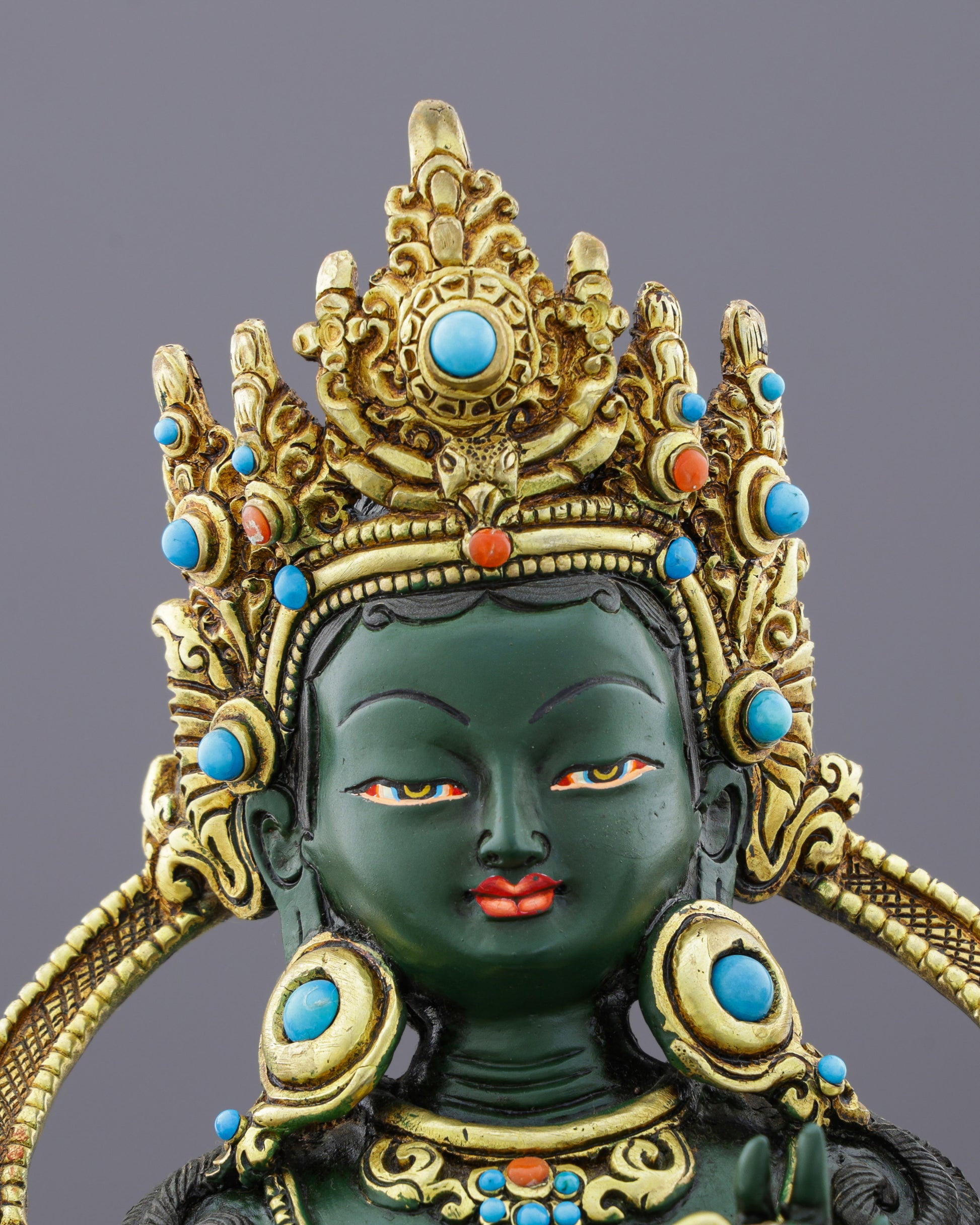 Exquisite Green Tara | Gold-Plated Copper Statue&nbsp; - Authentic Handcrafted Statue