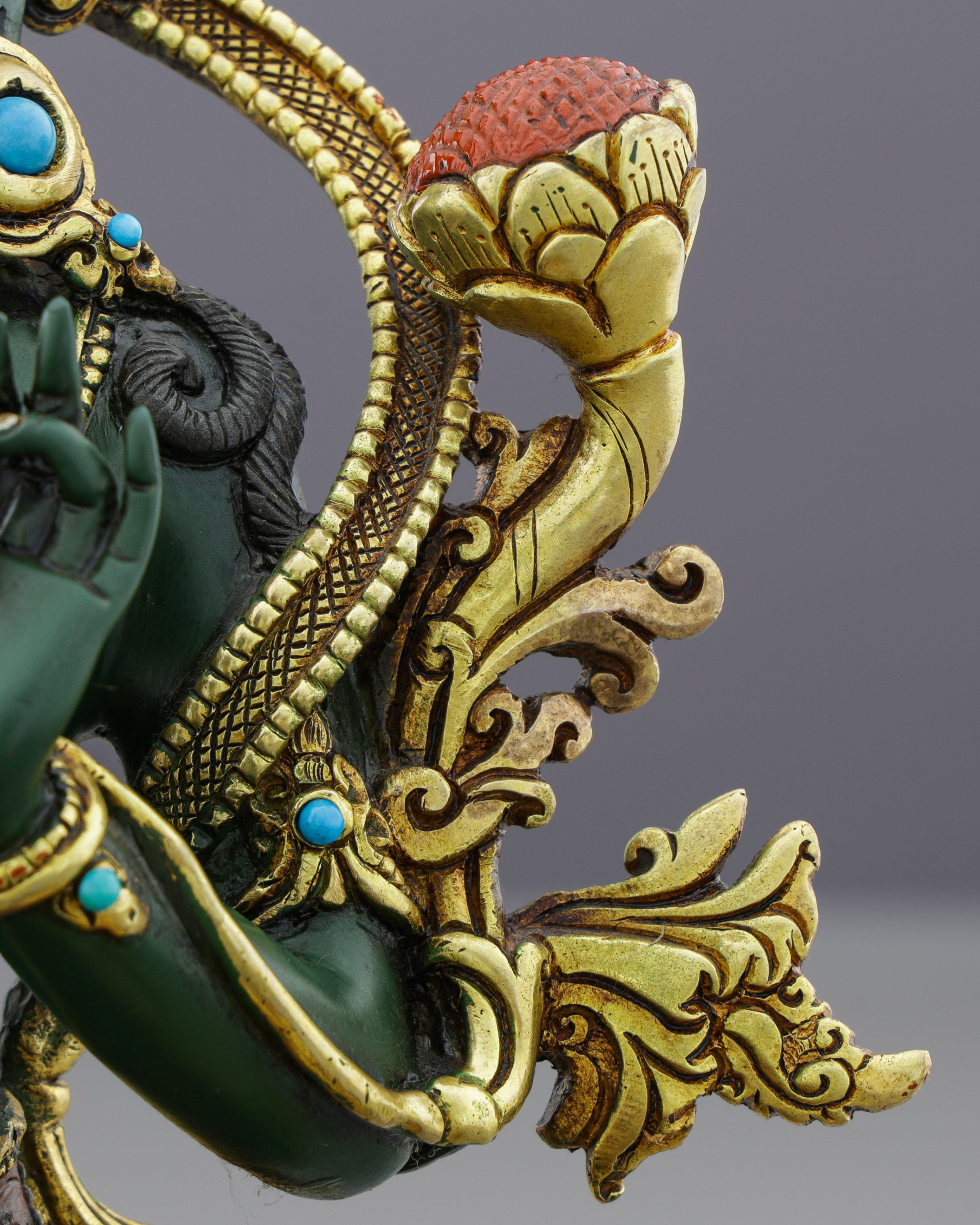 Exquisite Green Tara | Gold-Plated Copper Statue&nbsp;
