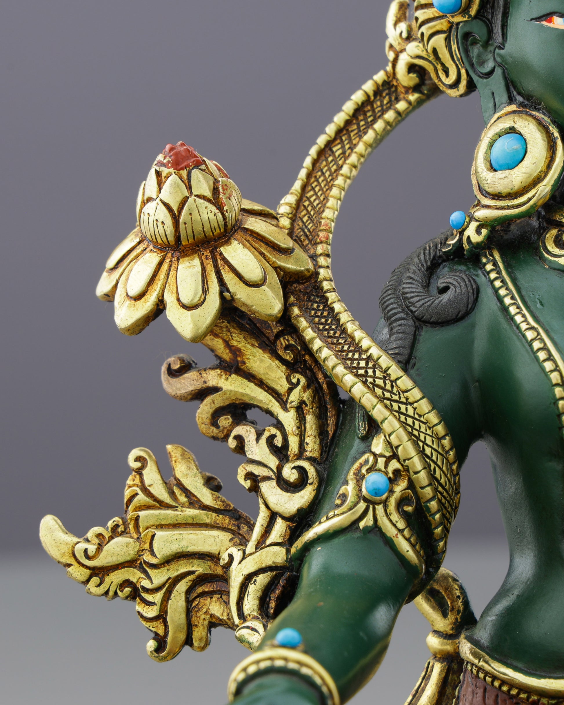 Exquisite Green Tara | Gold-Plated Copper Statue&nbsp; - Authentic Handcrafted Statue