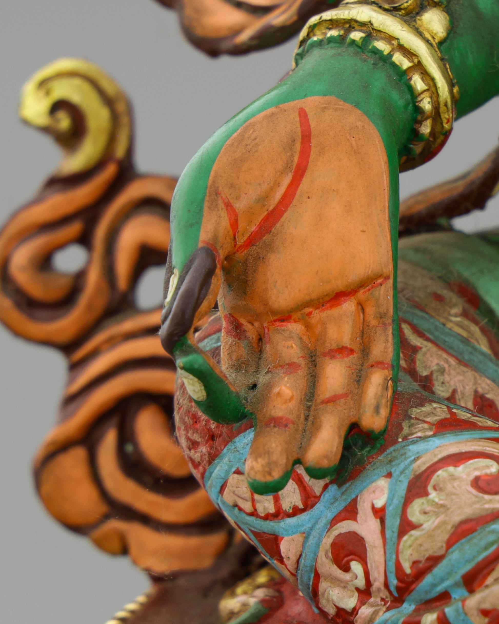 Sacred Green Tara | Hand-Painted Copper Statue with Vibrant Lotus Details - Authentic Handcrafted Statue