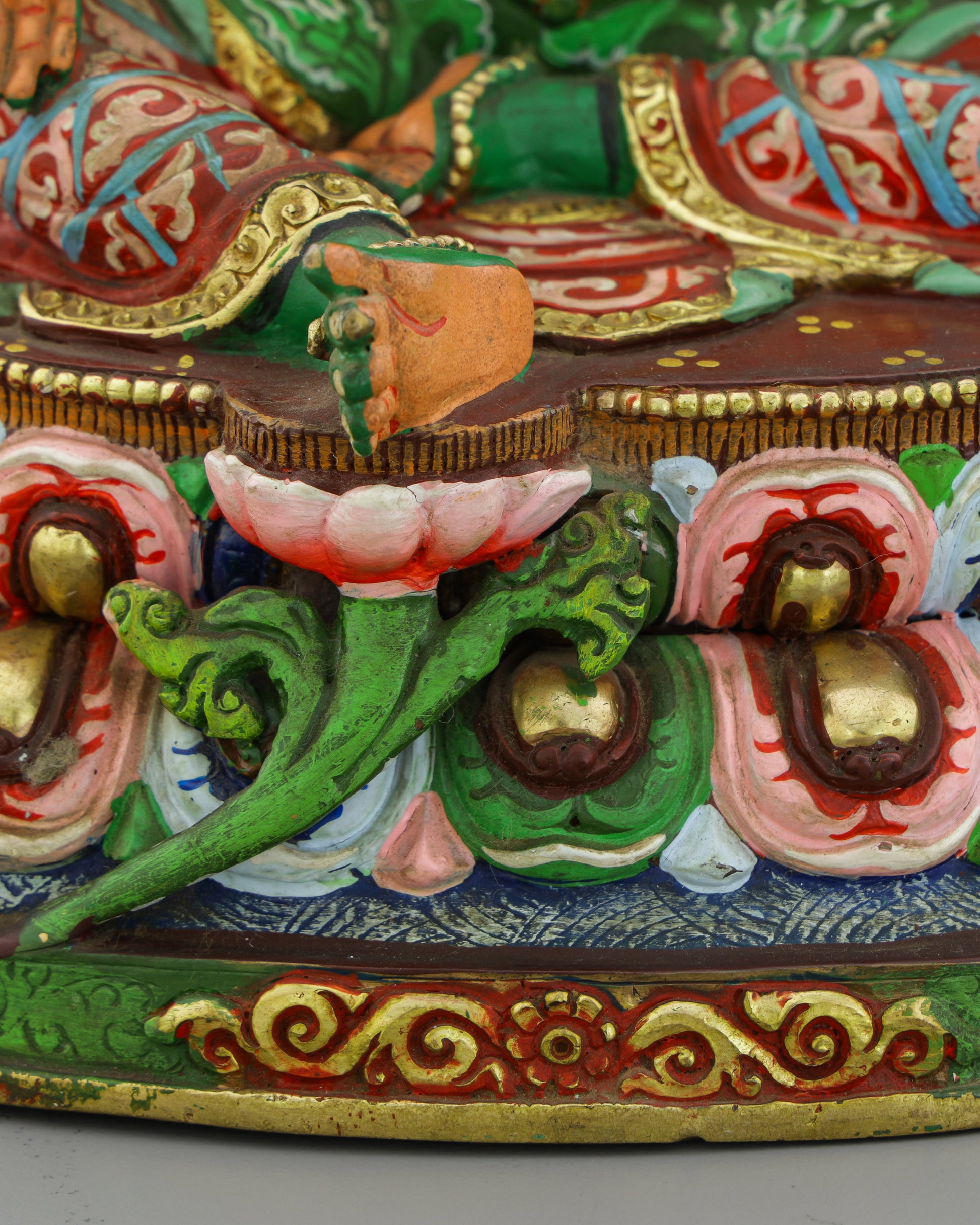 Sacred Green Tara | Hand-Painted Copper Statue with Vibrant Lotus Details - Authentic Handcrafted Statue