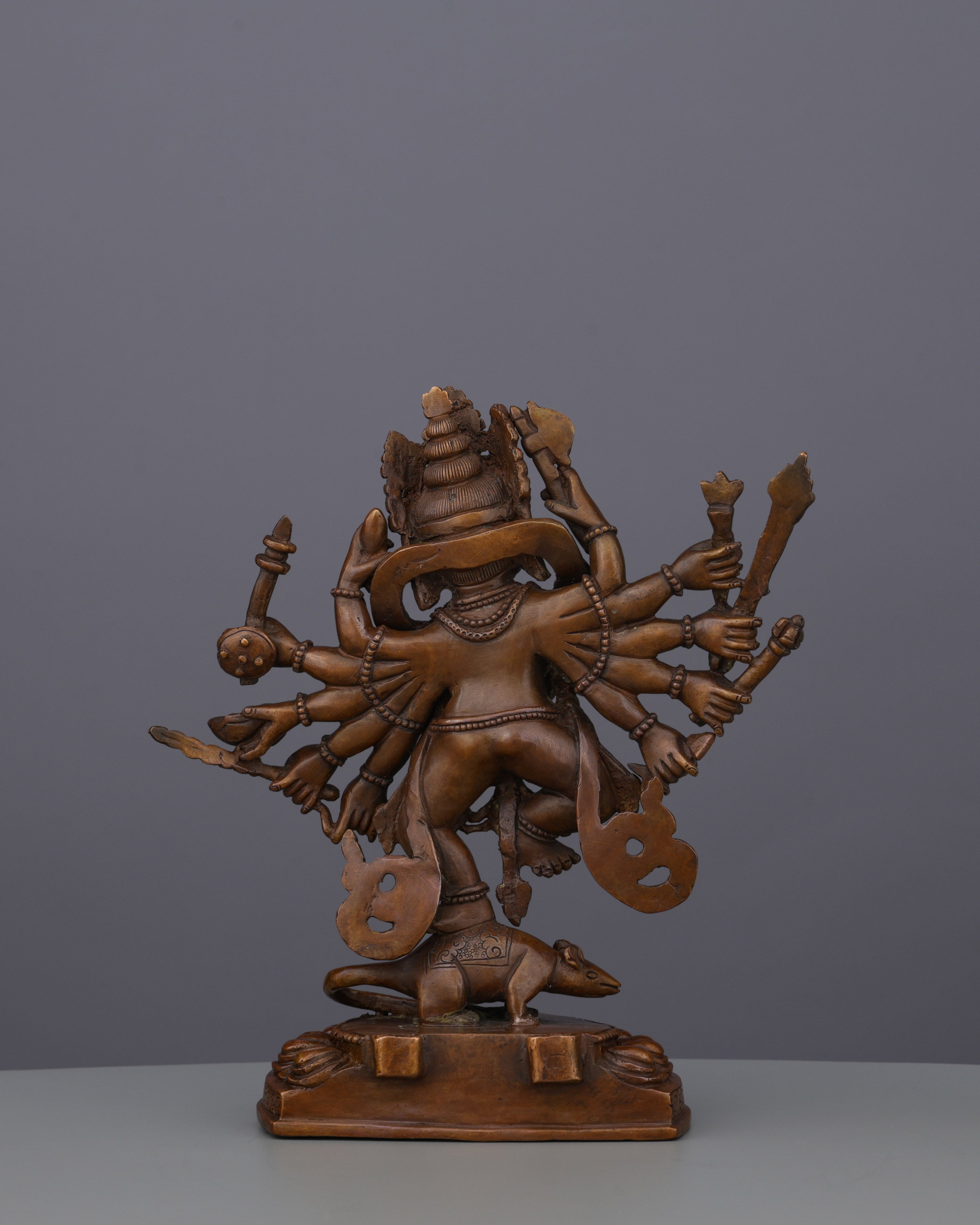 16 Armed Dancing Ganesha | Handcrafted Oxidized Copper Statue