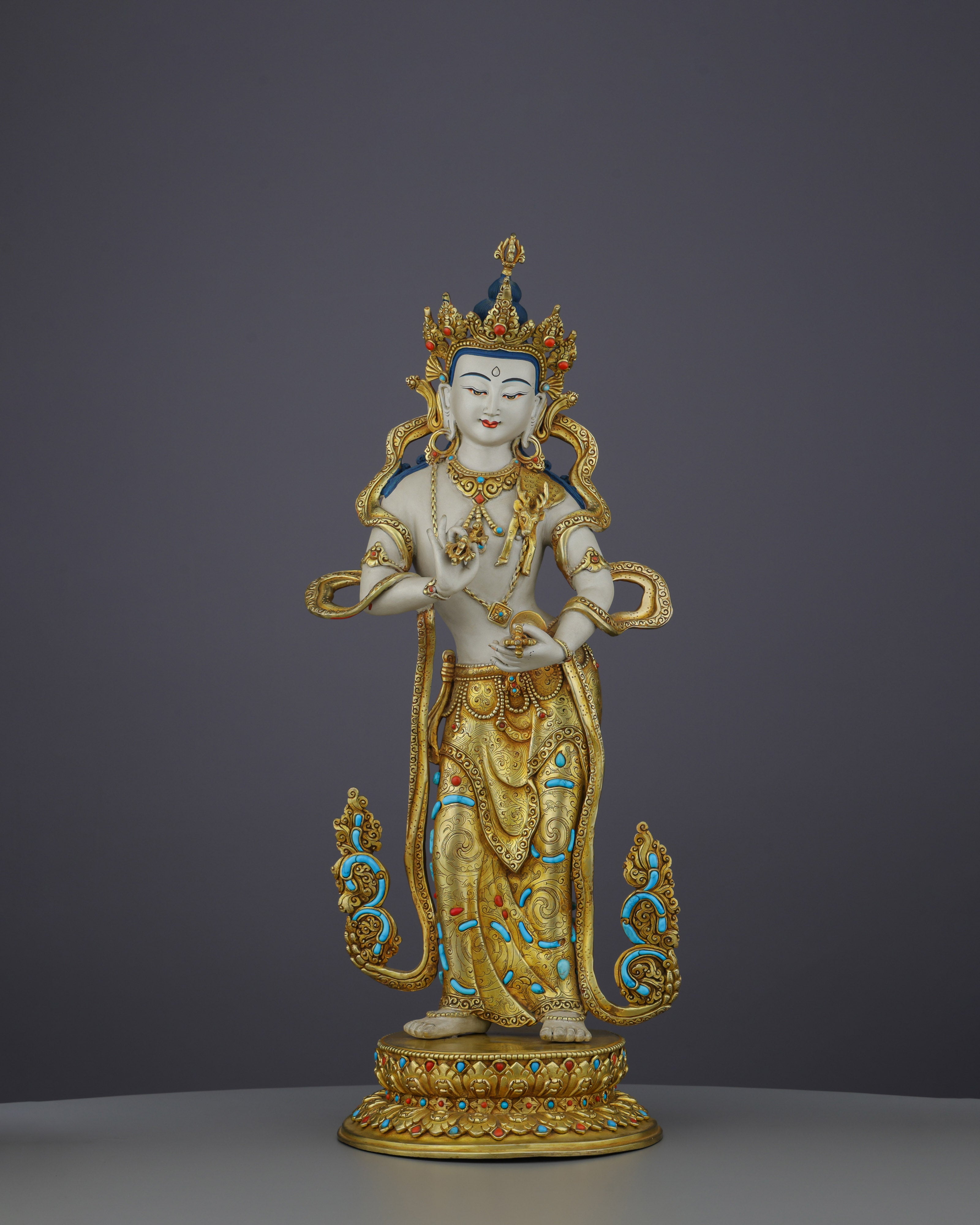Majestic Vajrasattva | 24K Gold-Gilded Copper Statue with Precious Gemstone Inlays