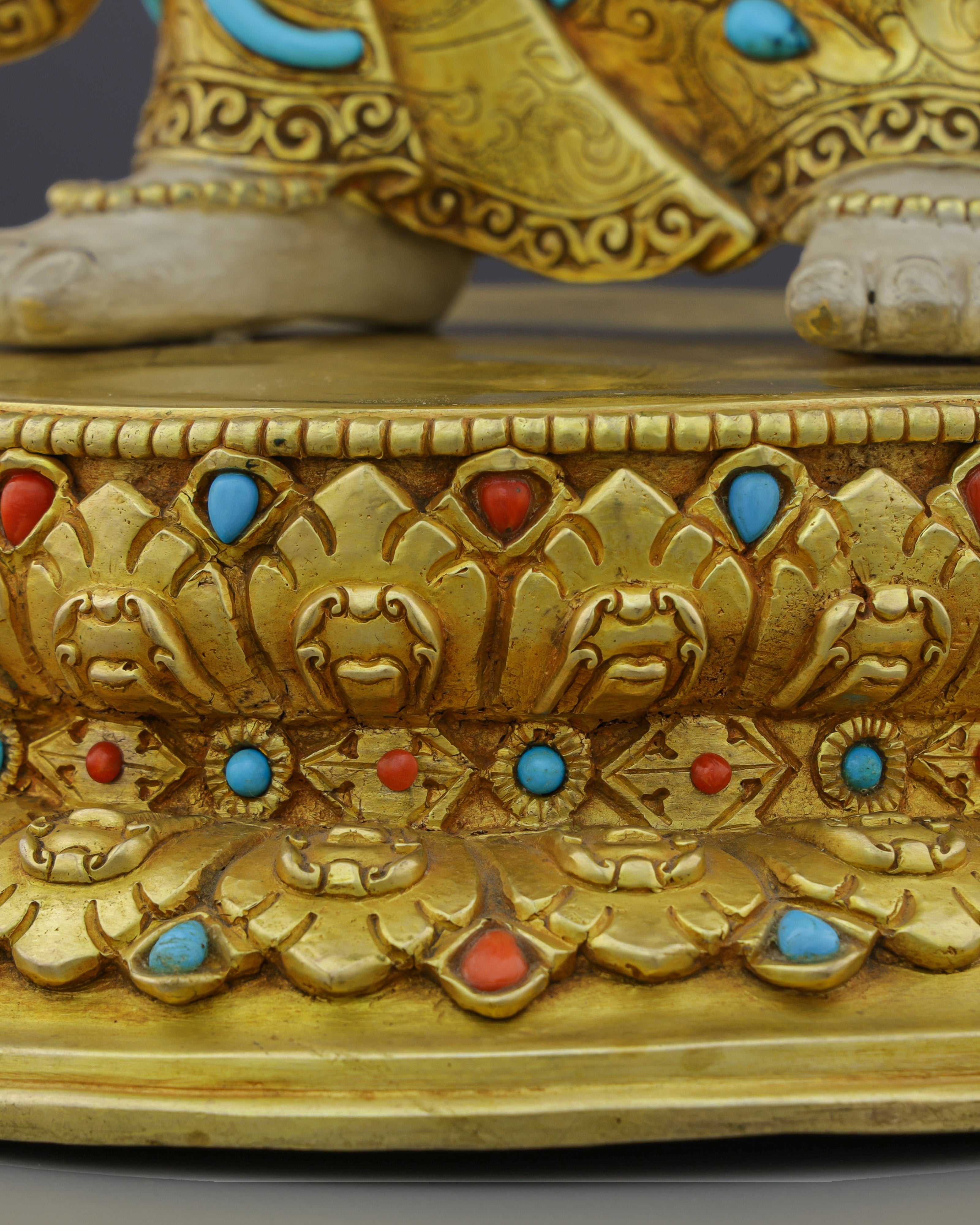 Majestic Vajrasattva | 24K Gold-Gilded Copper Statue with Precious Gemstone Inlays