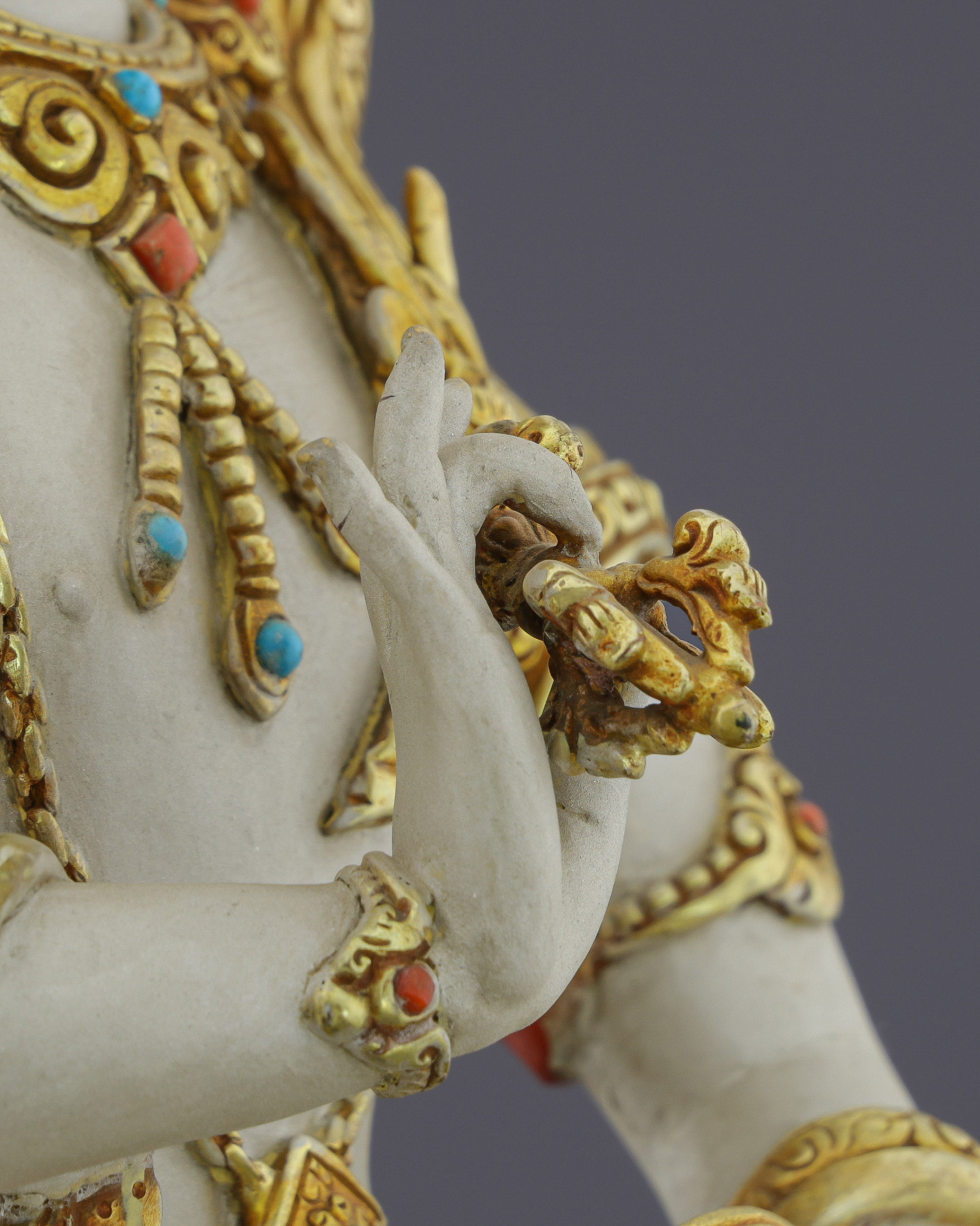 Majestic Vajrasattva | 24K Gold-Gilded Copper Statue with Precious Gemstone Inlays